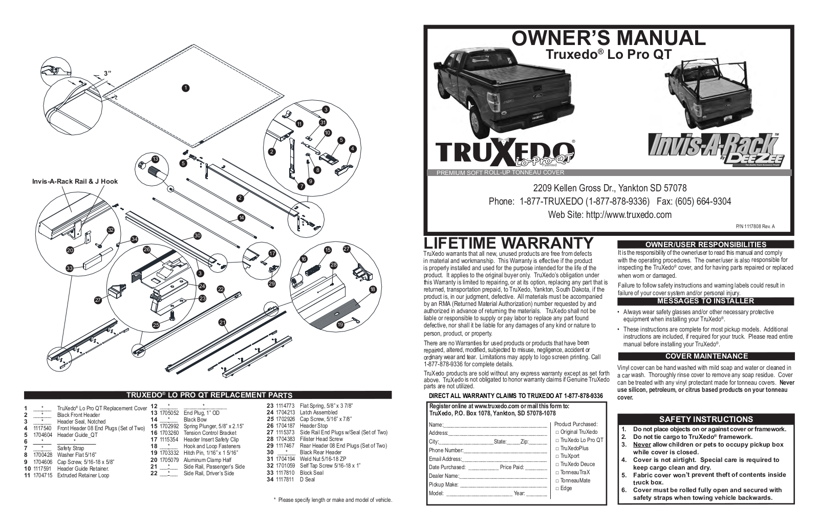 TruXedo Lo Pro QT Invis-A-Rack User Manual