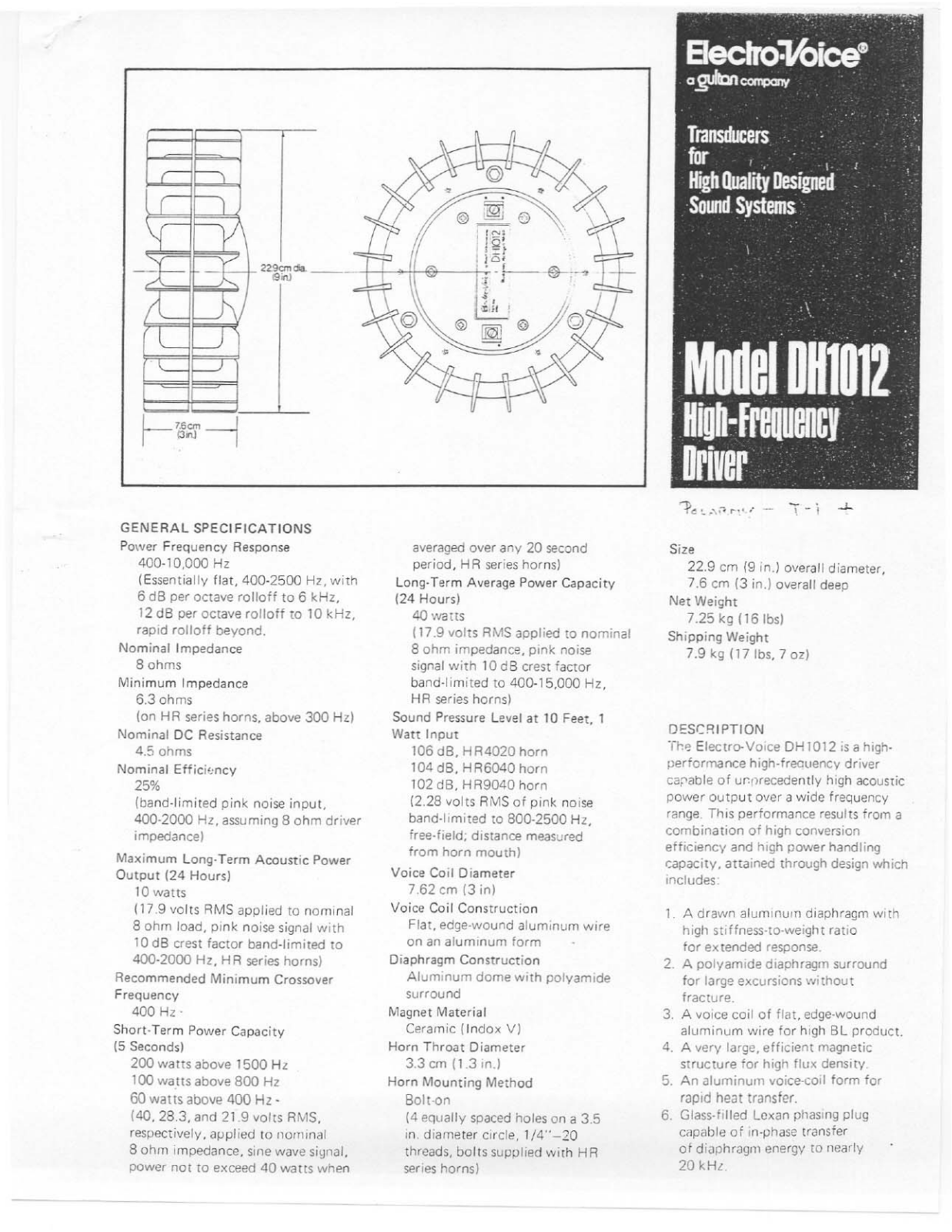 Electro-Voice DH1012 User Manual