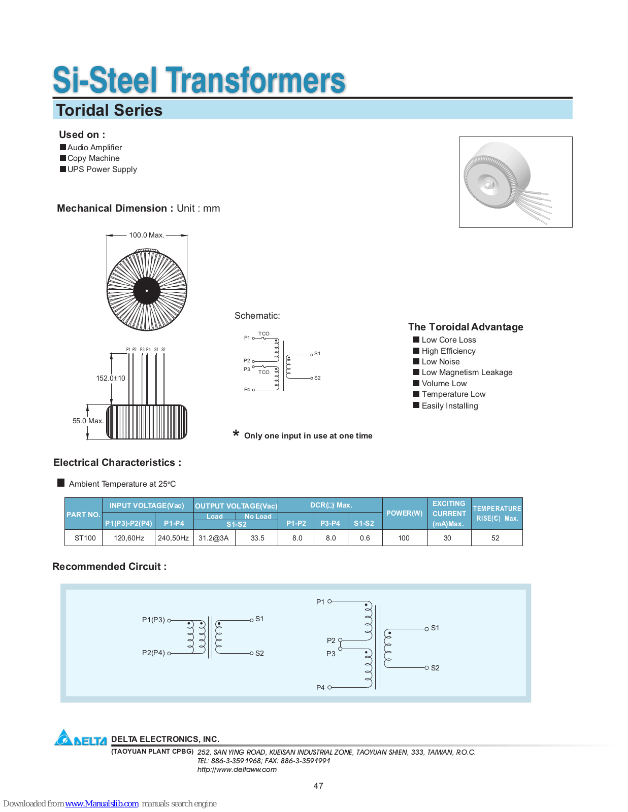 Datasheet ST100 Datasheet (Delta Electronics) - ManualMachine.com