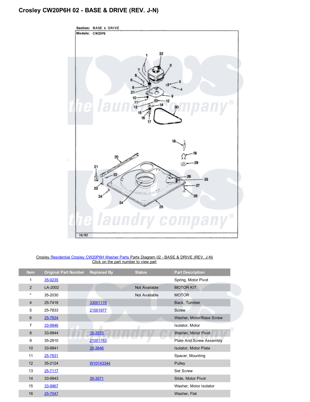 Crosley CW20P6H Parts Diagram