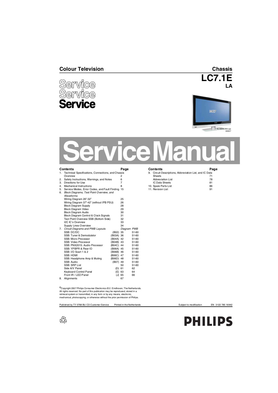 Philips LC7.1E LA Service Manual