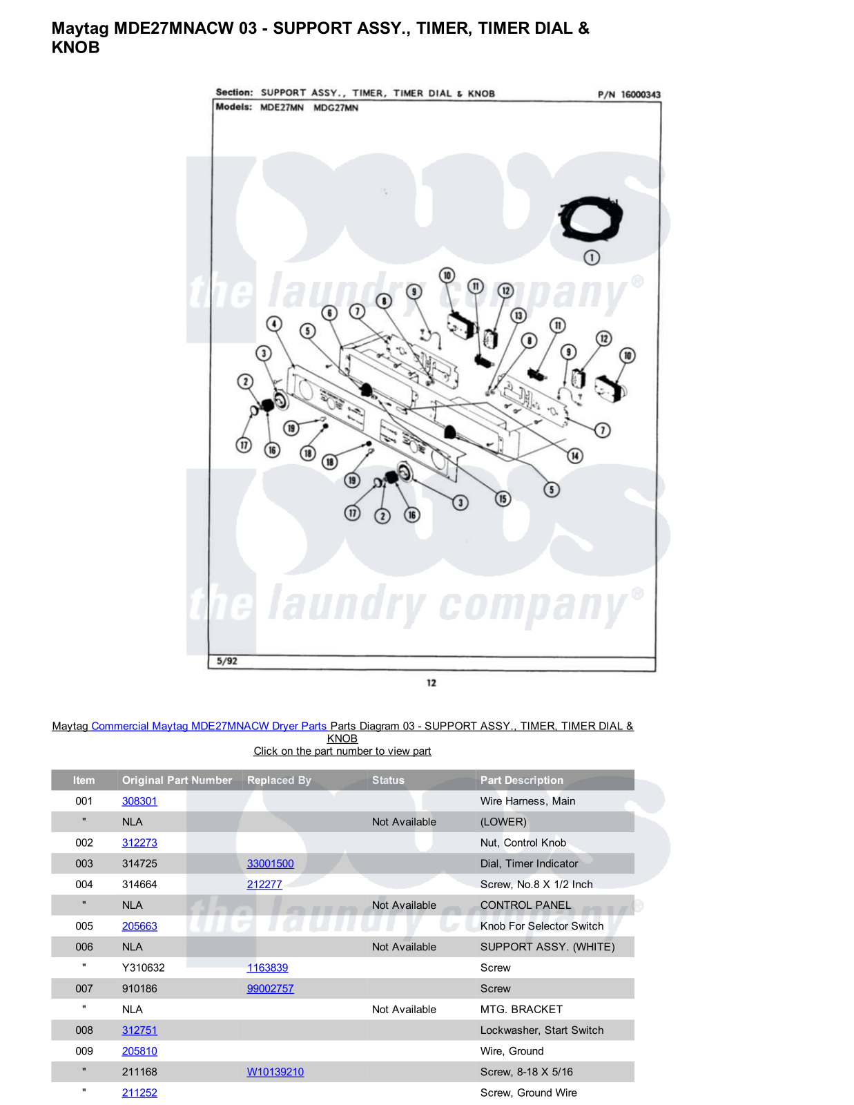 Maytag MDE27MNACW Parts Diagram