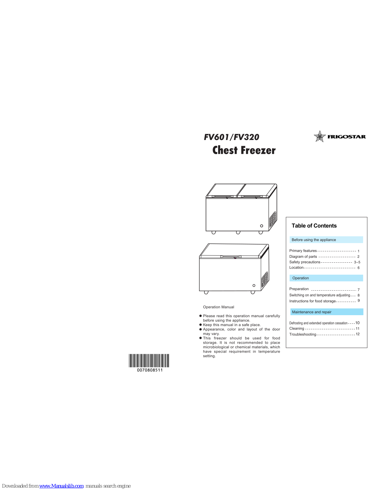Frigostar FV320, FV601 User Manual - ManualMachine.com