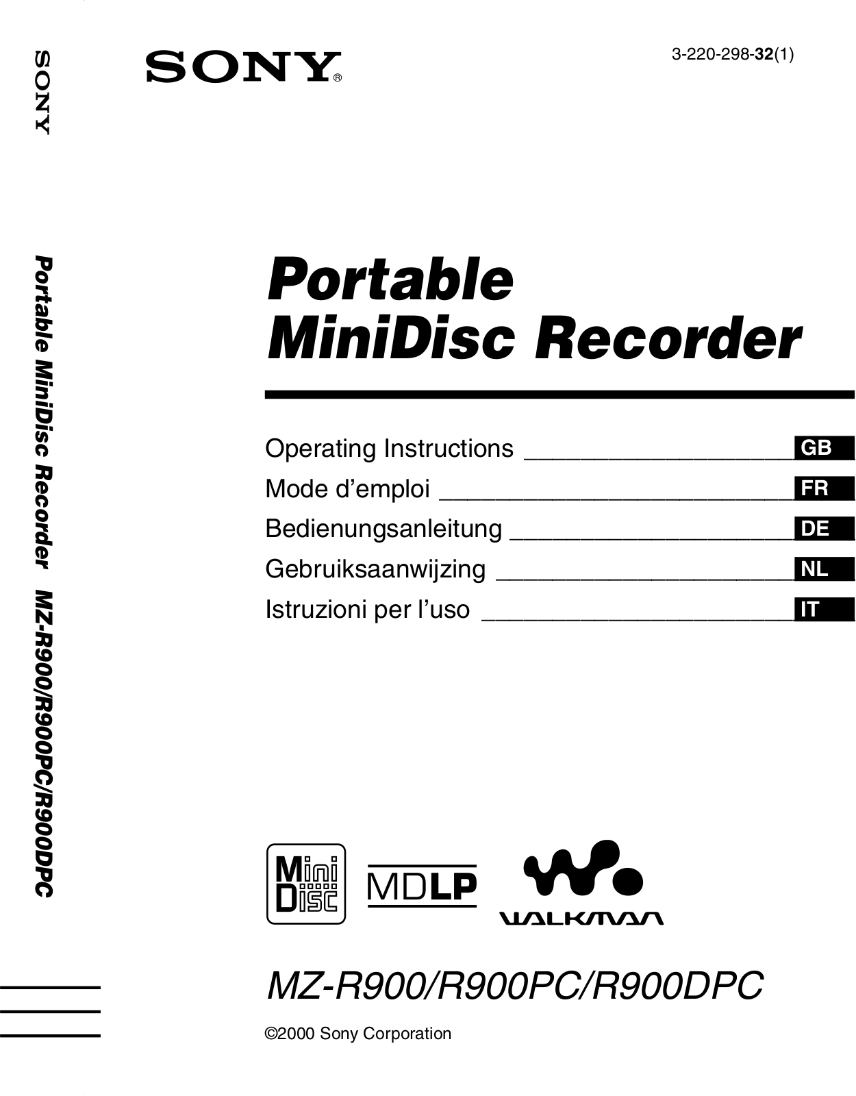 Sony MZ-R900, MZ-R900PC, MZ-R900DPC Operating Manual