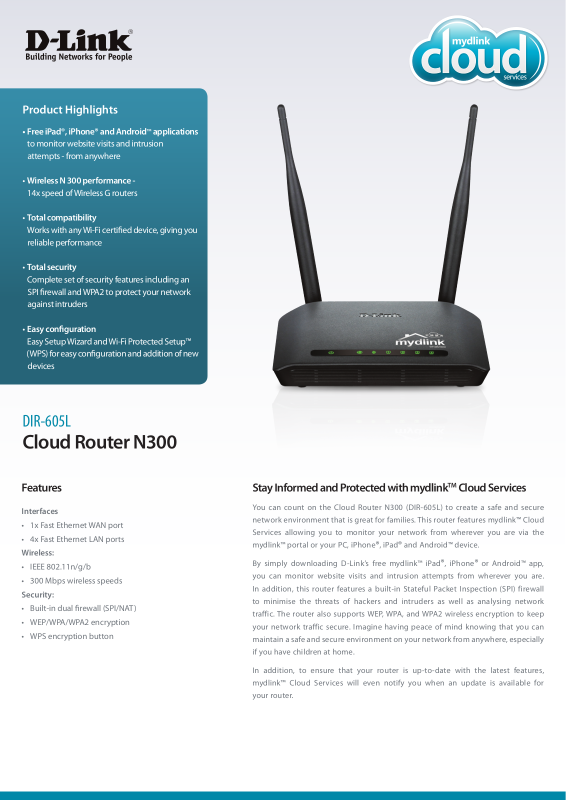 D-Link DIR-605L/E Product Data Sheet