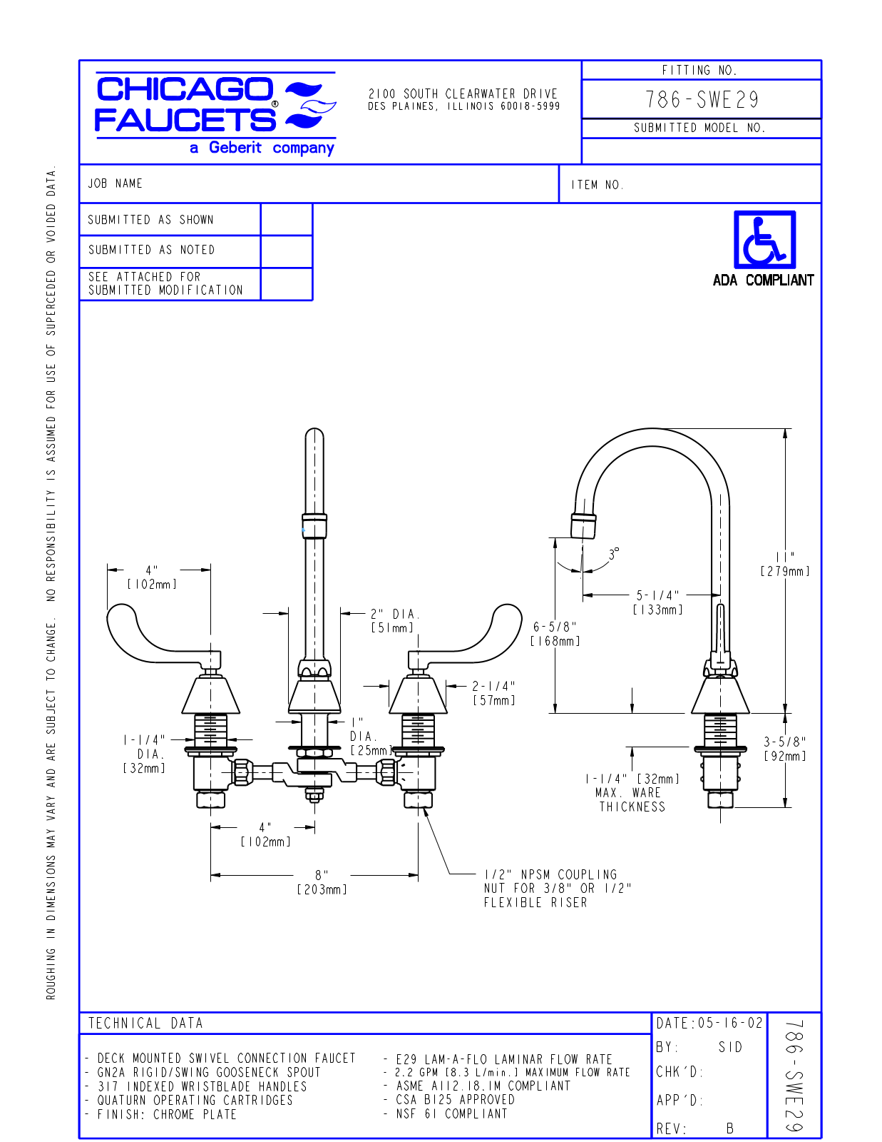 Chicago Faucet 786-SWE29 User Manual