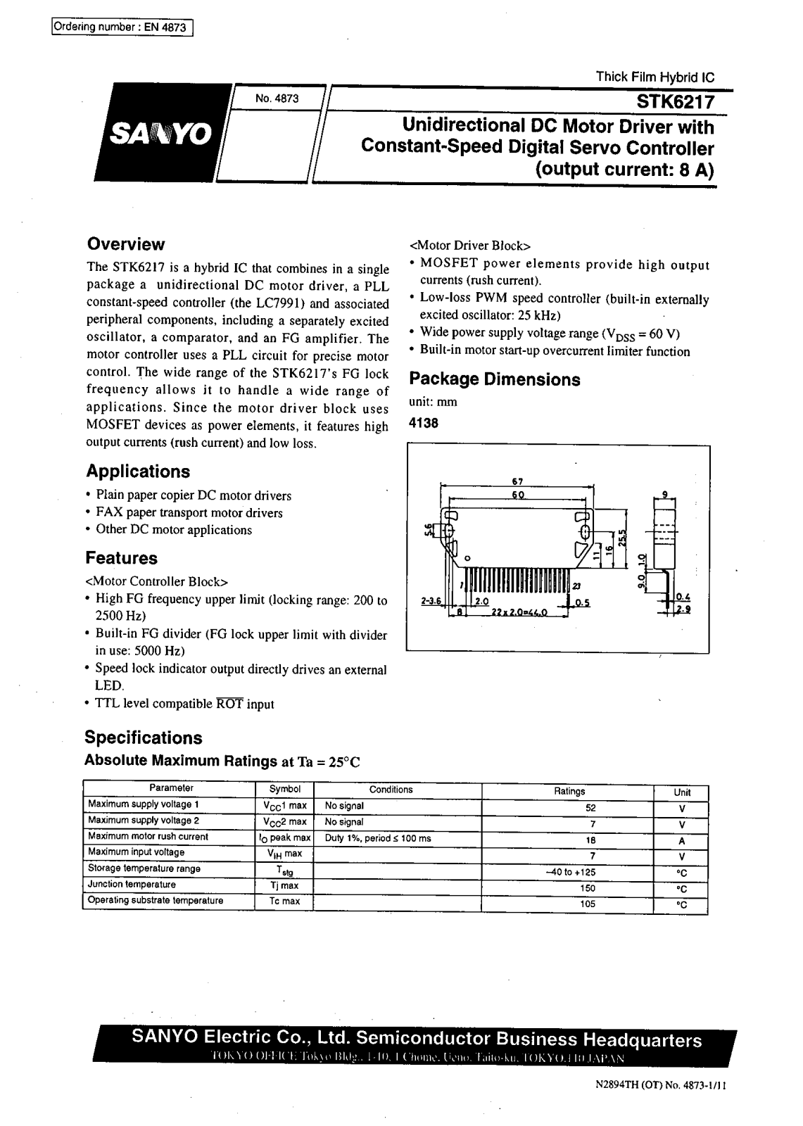 Datasheet STK6217 Datasheet (SANYO) - ManualMachine.com