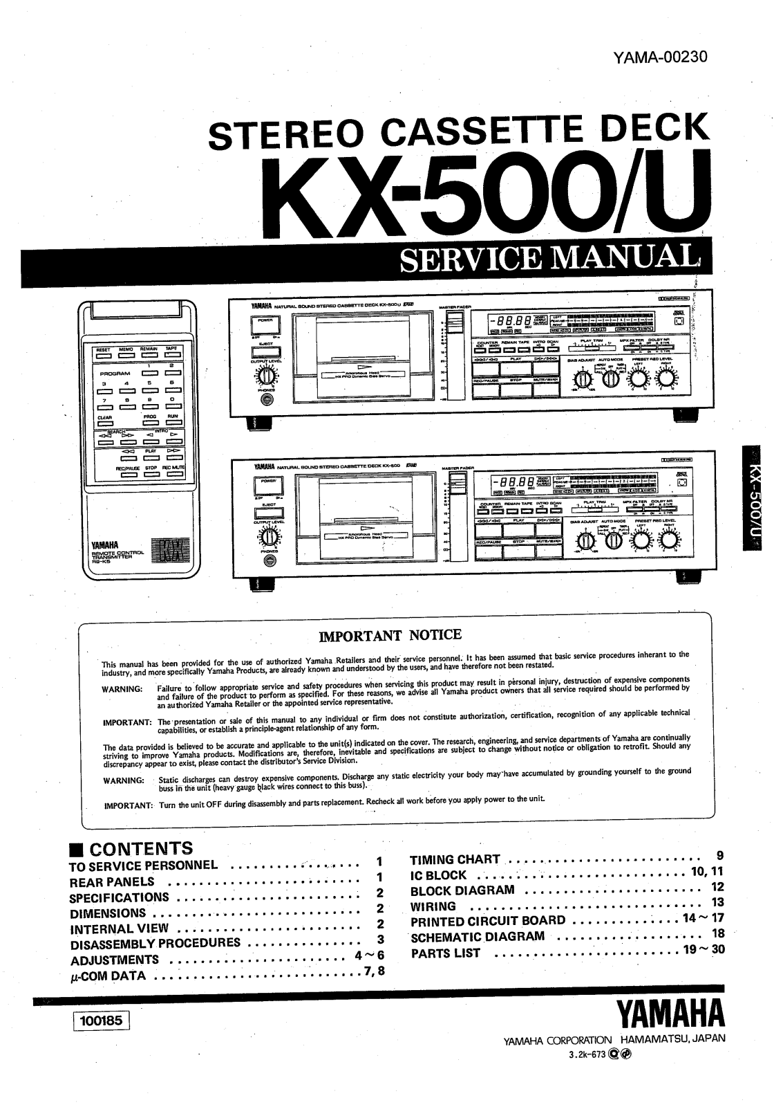 Yamaha KX-500-U Service manual