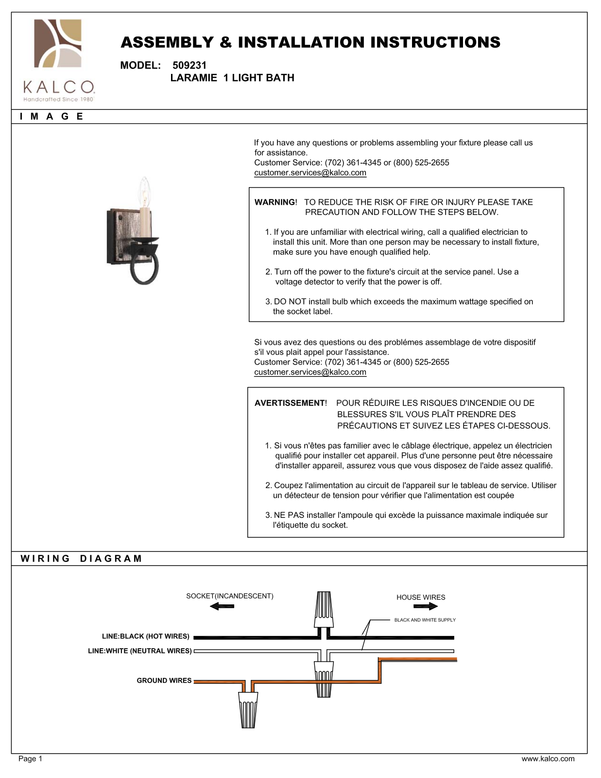 Kalco 509231BI Assembly Guide