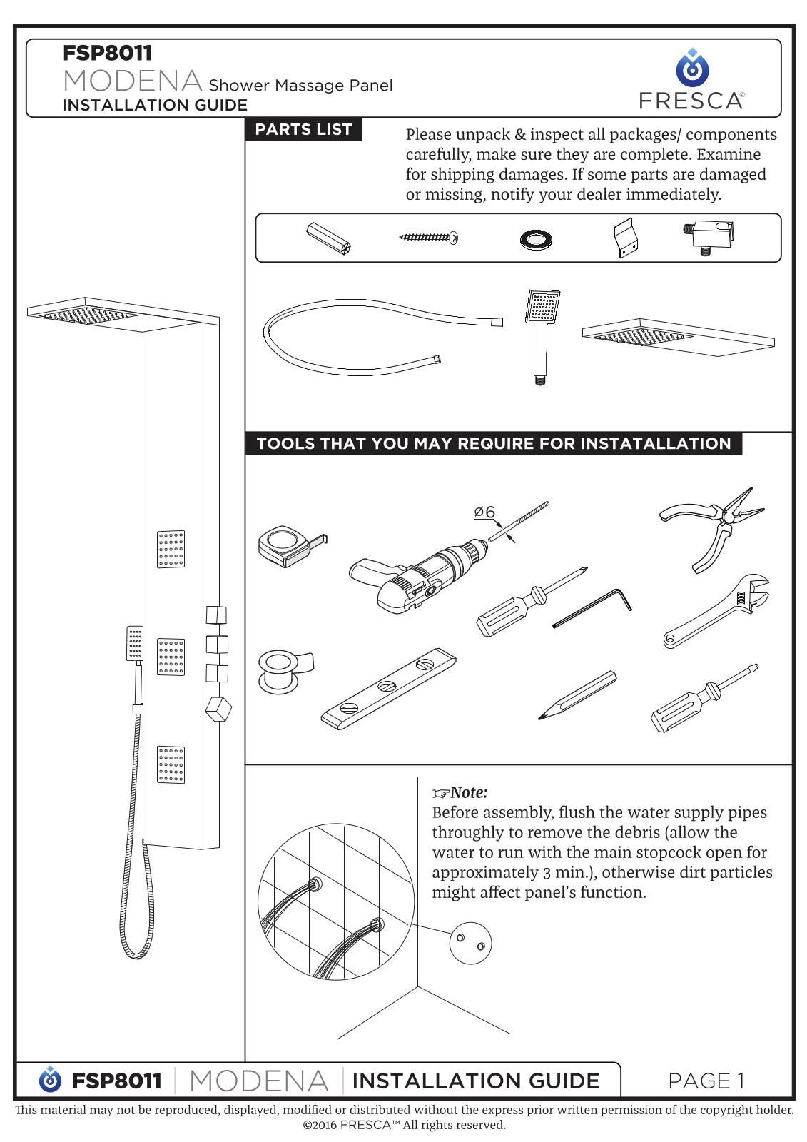 Fresca FSP8011BS Installation Manual