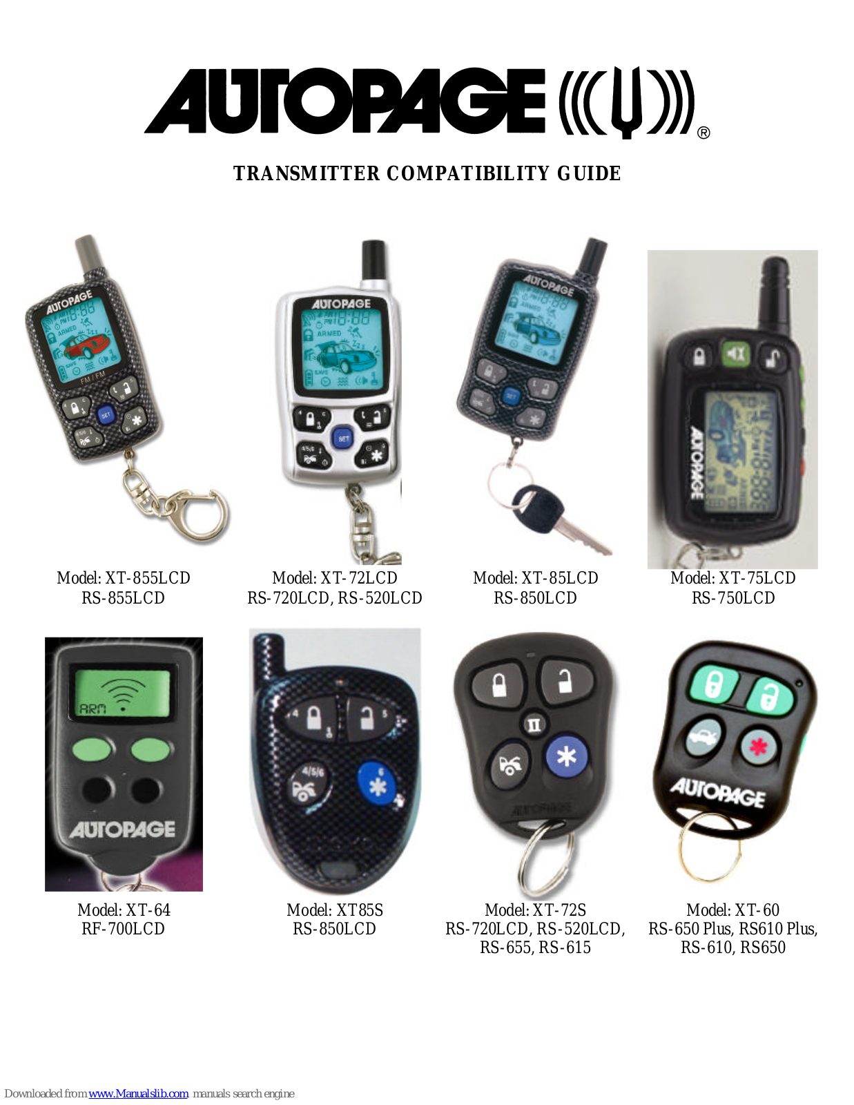 Autopage XT-75LCD, XT-855LCD, XT-64, XT85S, XT-72S Compatibility Manual