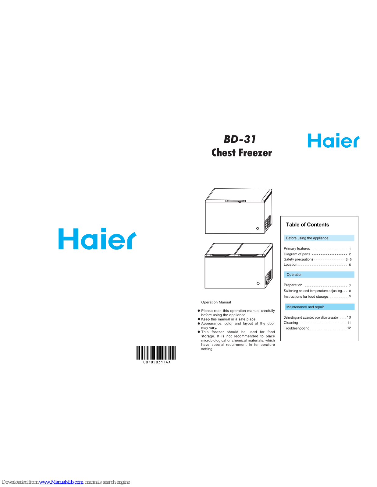 Haier BD-31 Operation Manual