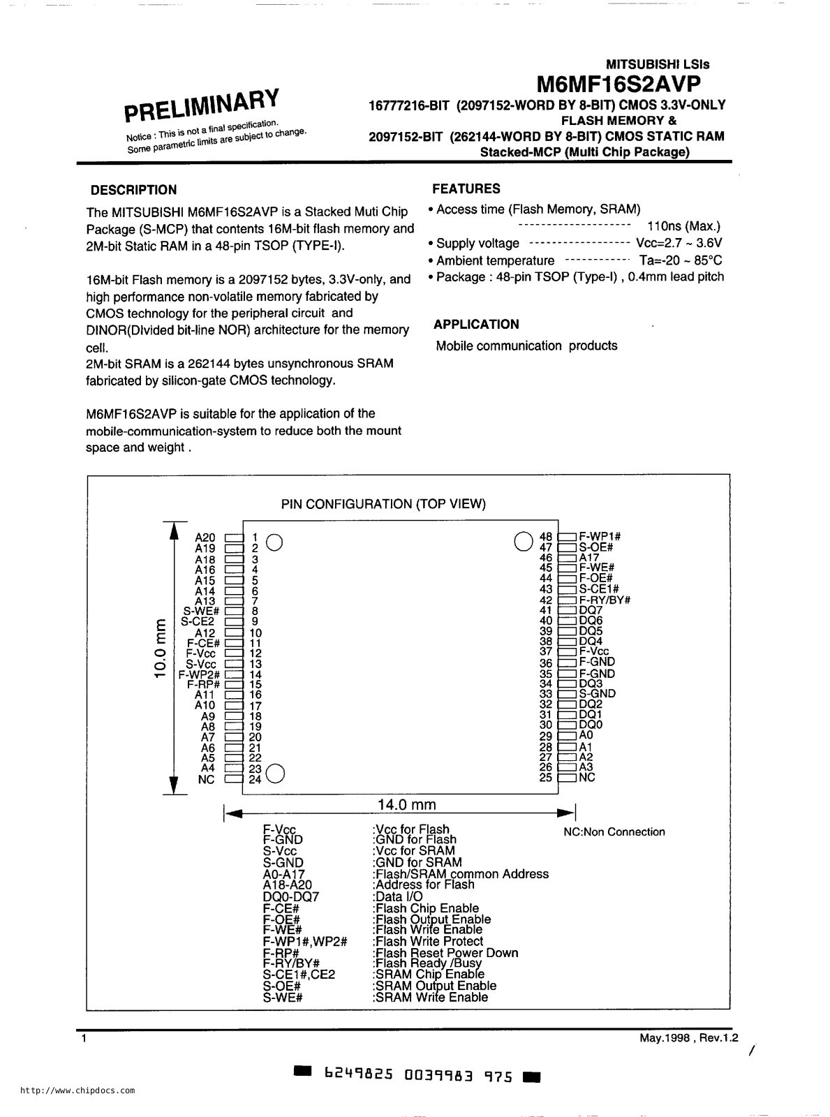 Mitsubishi M6MF16S2AVP, M37920FCCGP, M37920FGCHP, M37920FGCGP, M37920FCCHP Datasheet