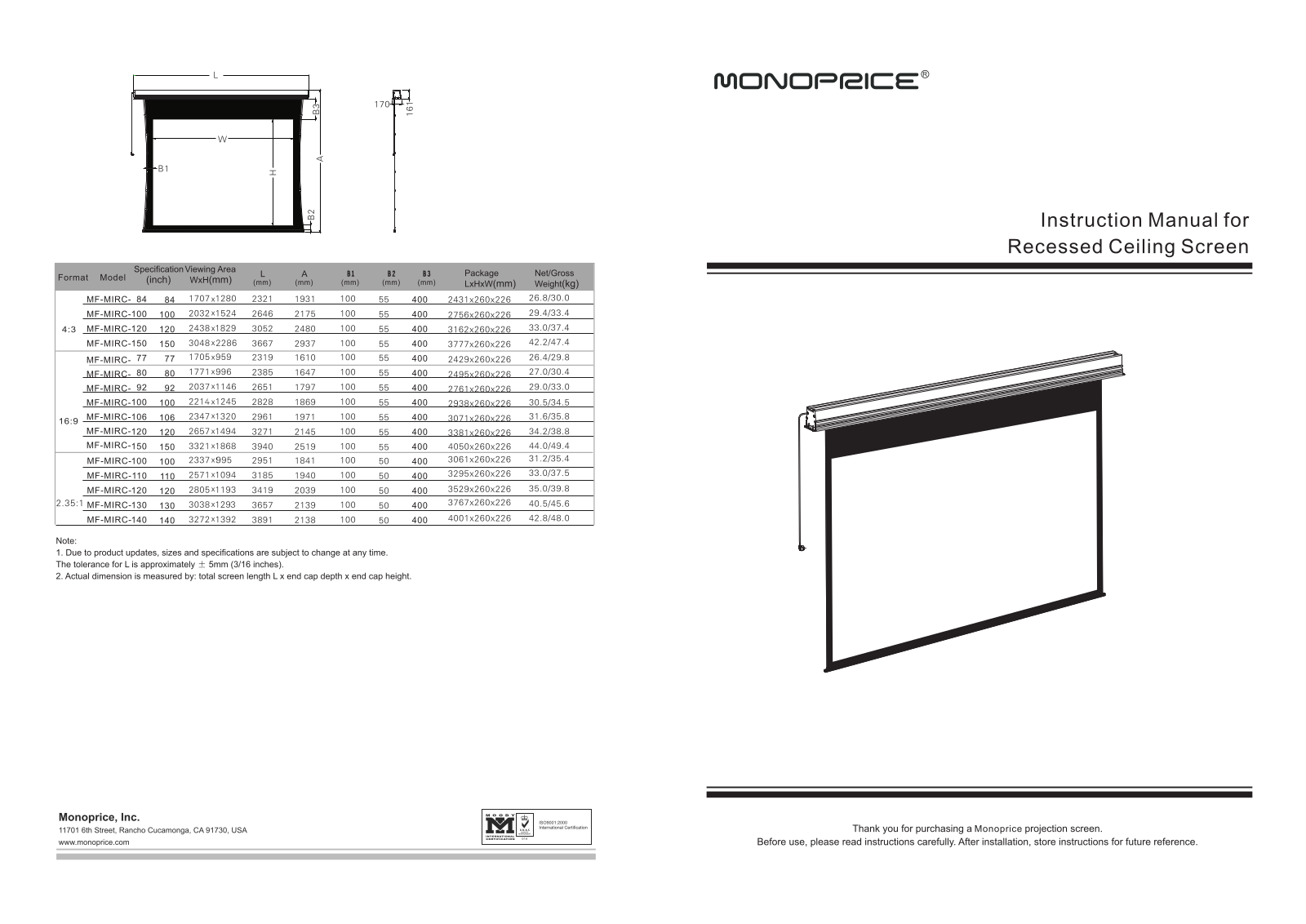 Monoprice MF-MICR-84, MF-MICR-77, MF-MICR-80, MF-MICR-92, MF-MICR-100 Instruction Manual