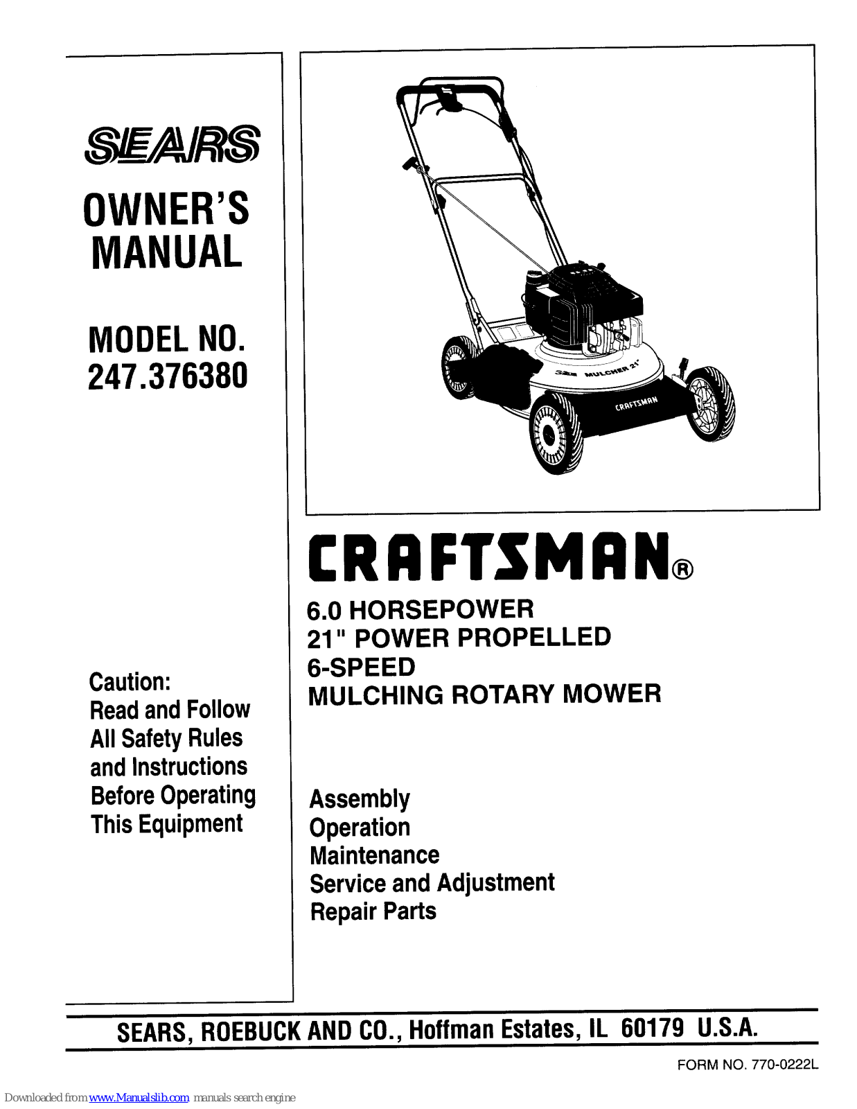 Craftsman 247.376380 Owner's Manual