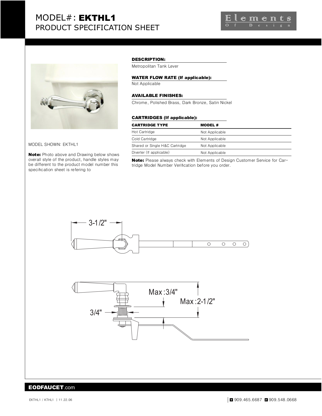Elements of Design EDE1599 Specification Sheet - ManualMachine.com