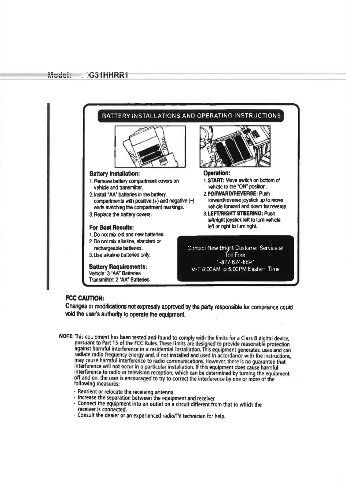 New Bright Co G31HHRR1 User Manual