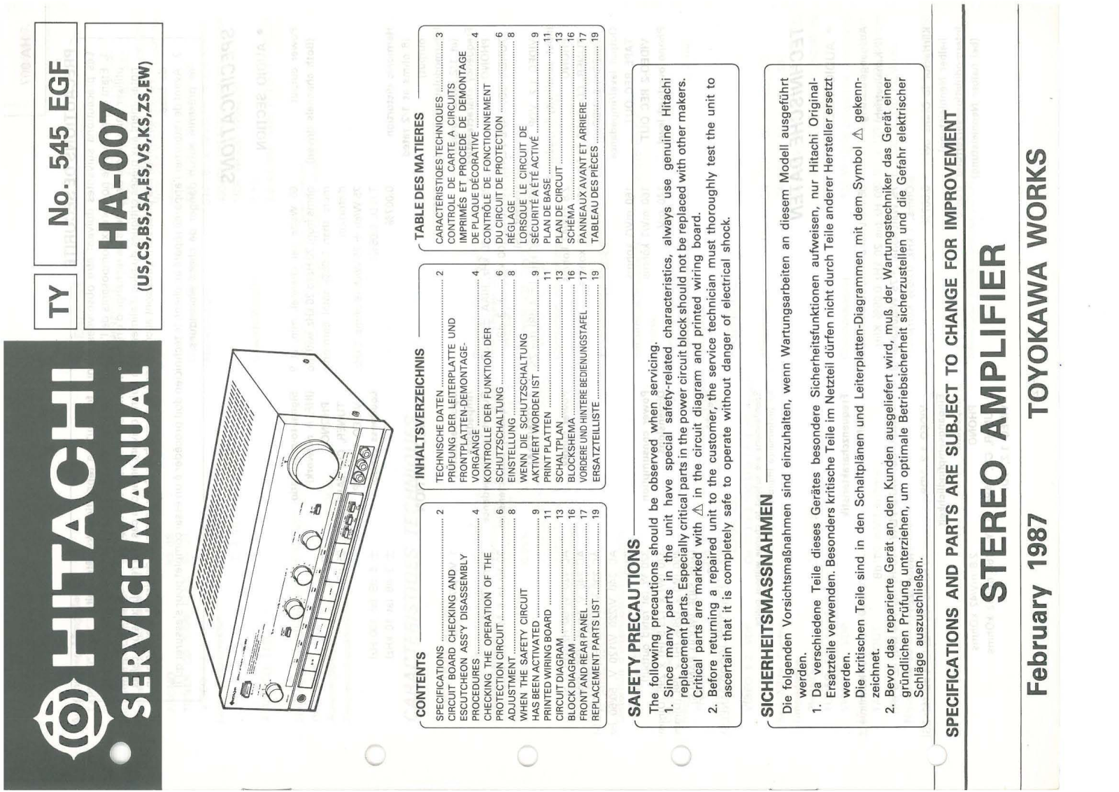Hitachi HA-007 Service Manual