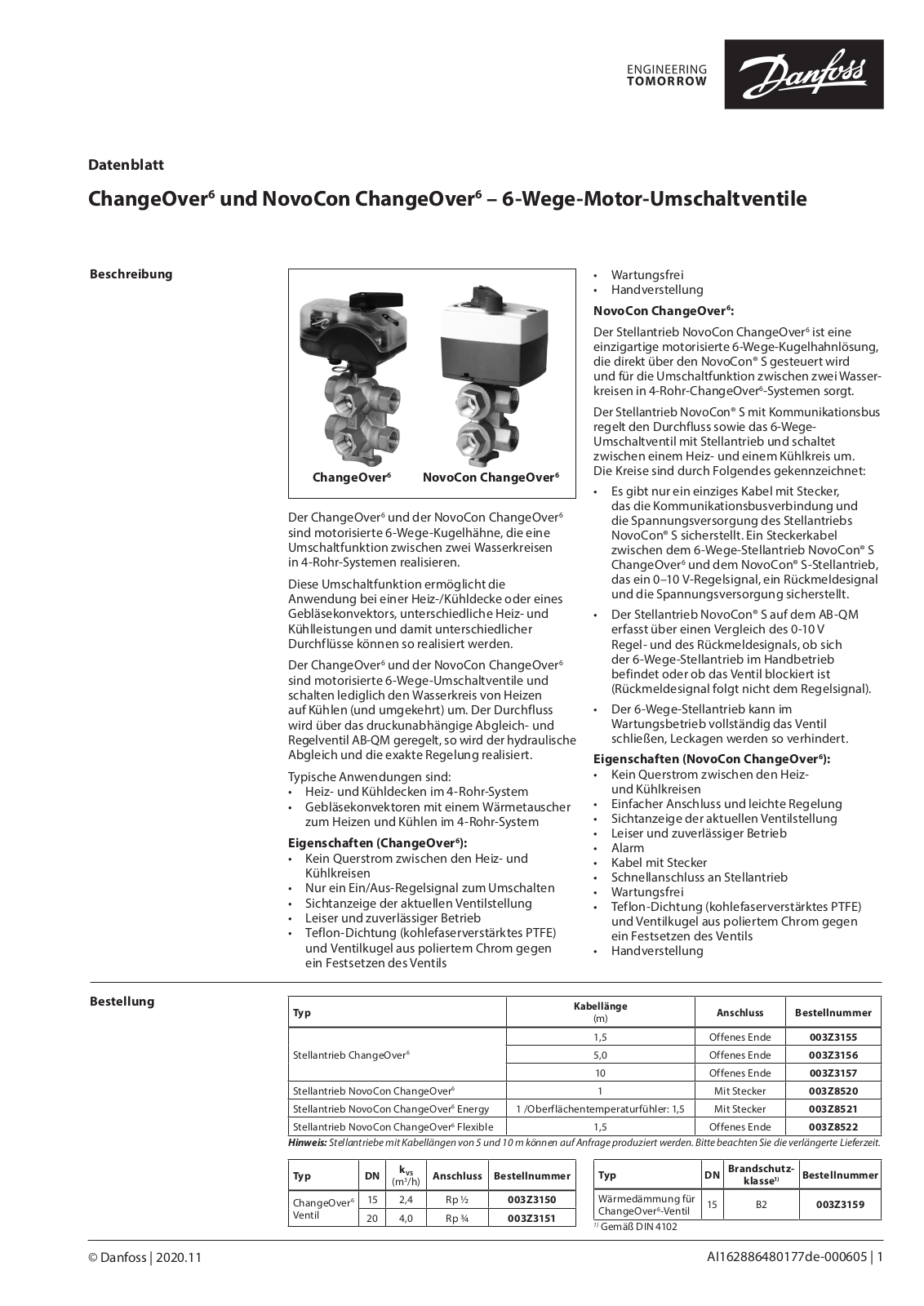 Danfoss ChangeOver, NovoCon ChangeOver Data sheet