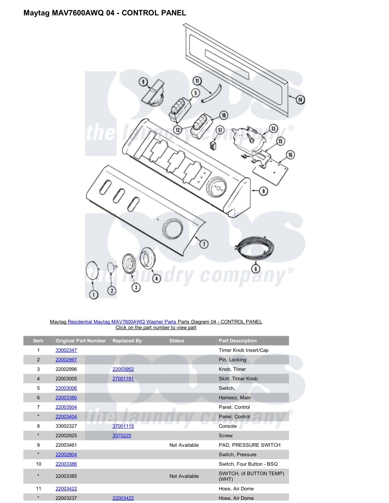 Maytag MAV7600AWQ Parts Diagram