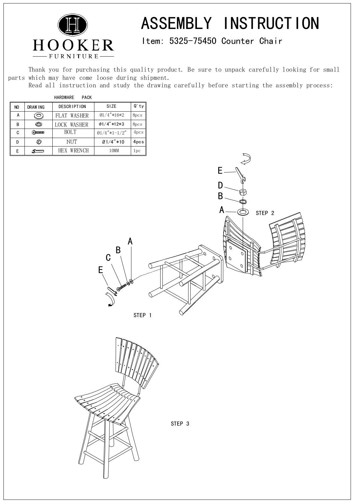 Hooker Furniture 532575450 Assembly Guide