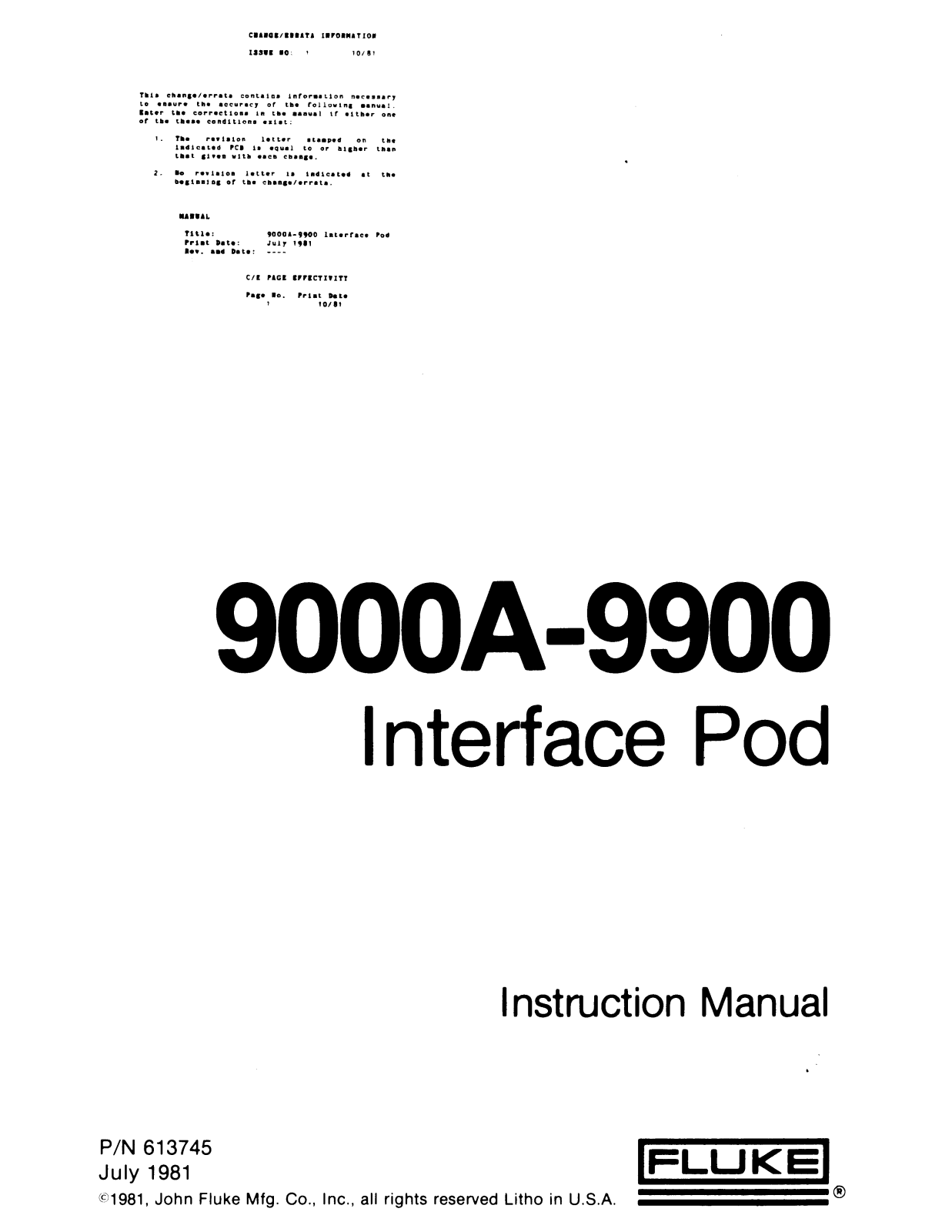 Fluke 9000A-9900 Service manual