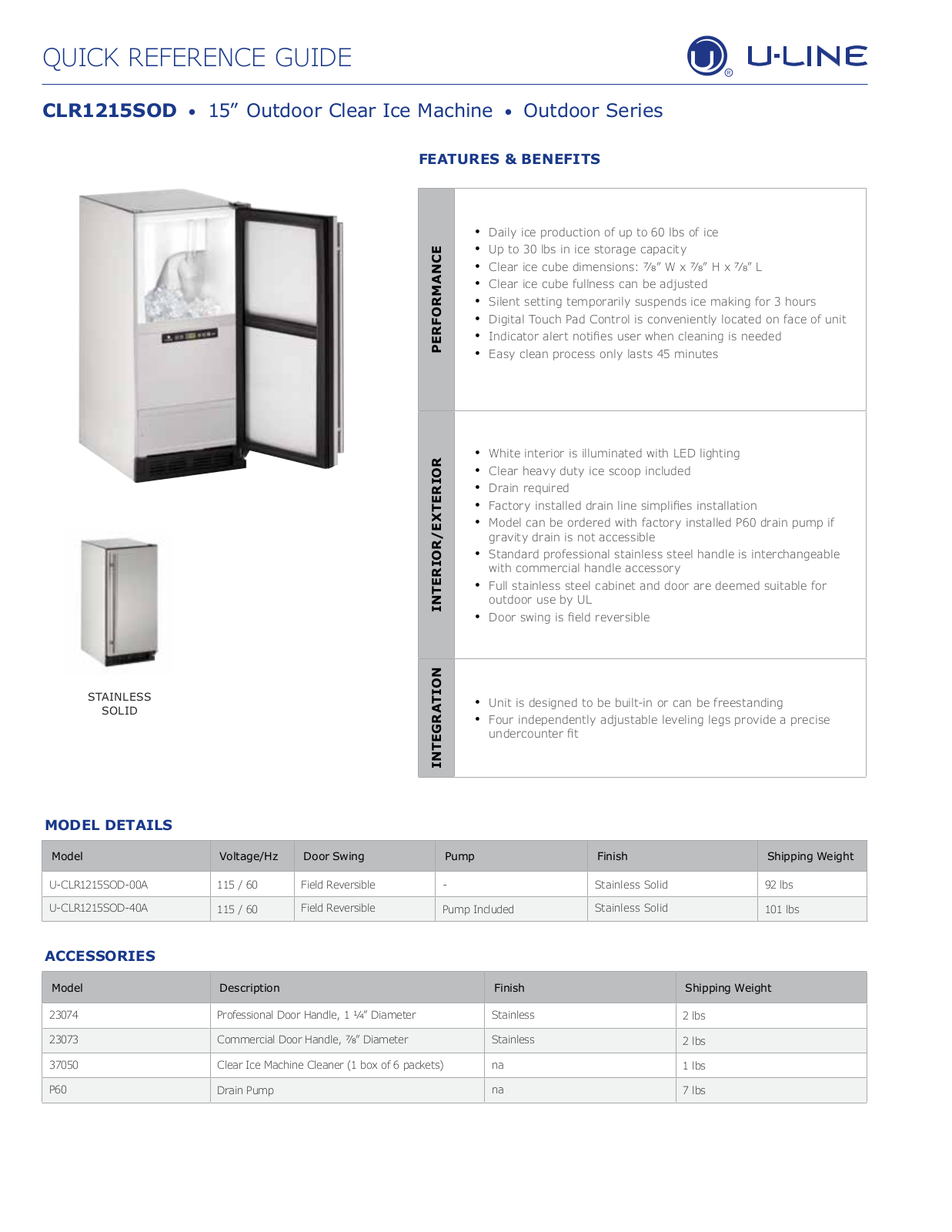 U-Line U-CLR1215SOD-00A User Manual