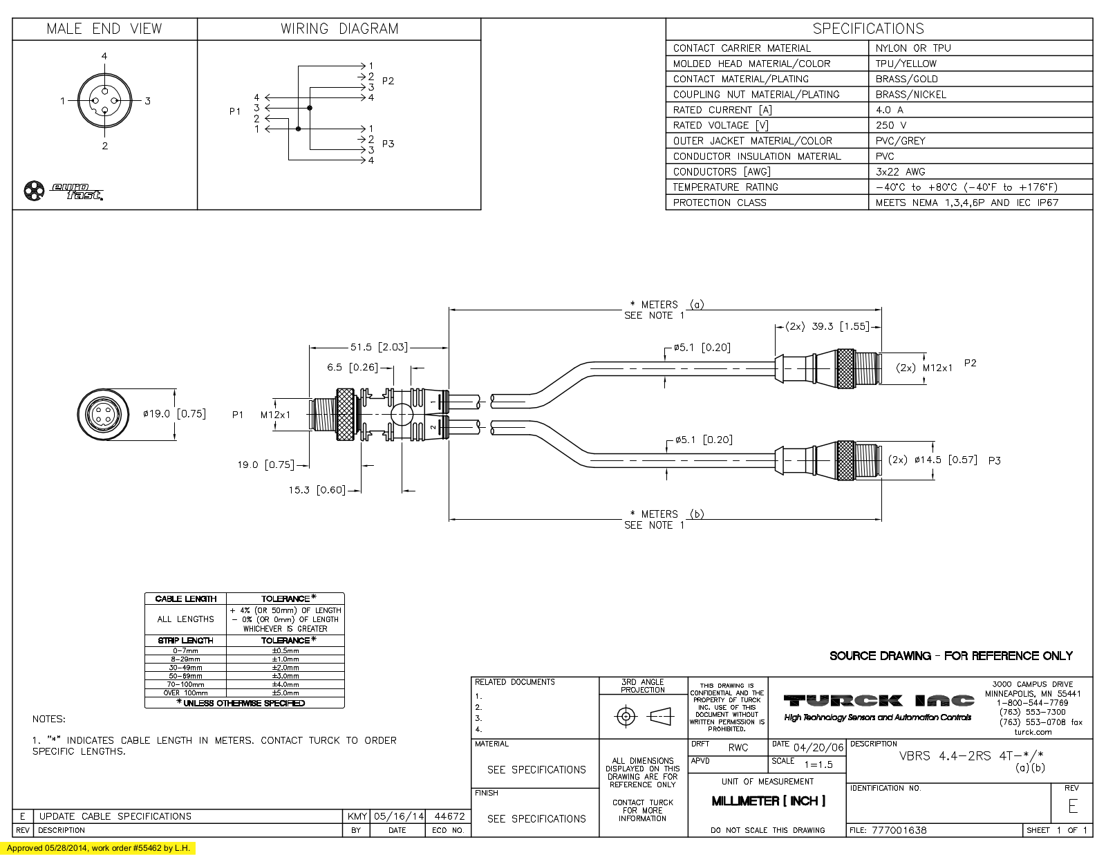 Turck VBRS4.4-2RS4T-0.3/0.3 Specification Sheet