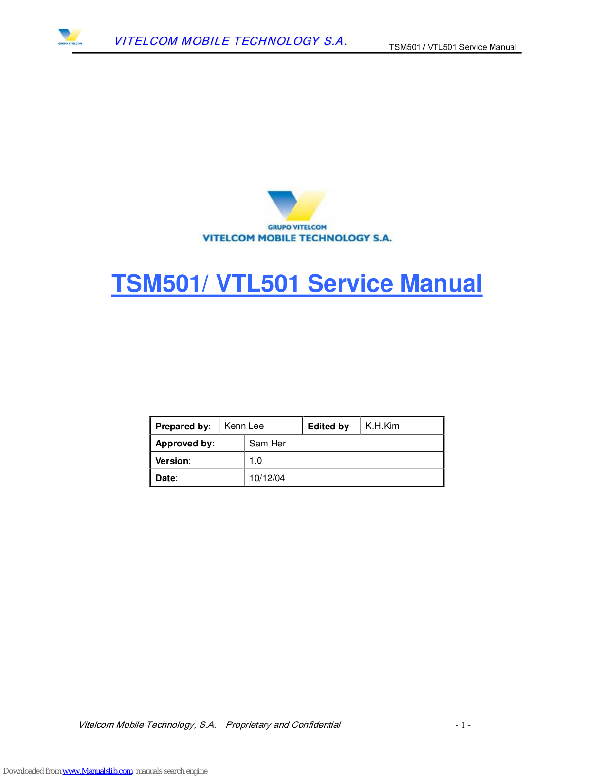 Vitelcom TSM501, VTL501 Service Manual