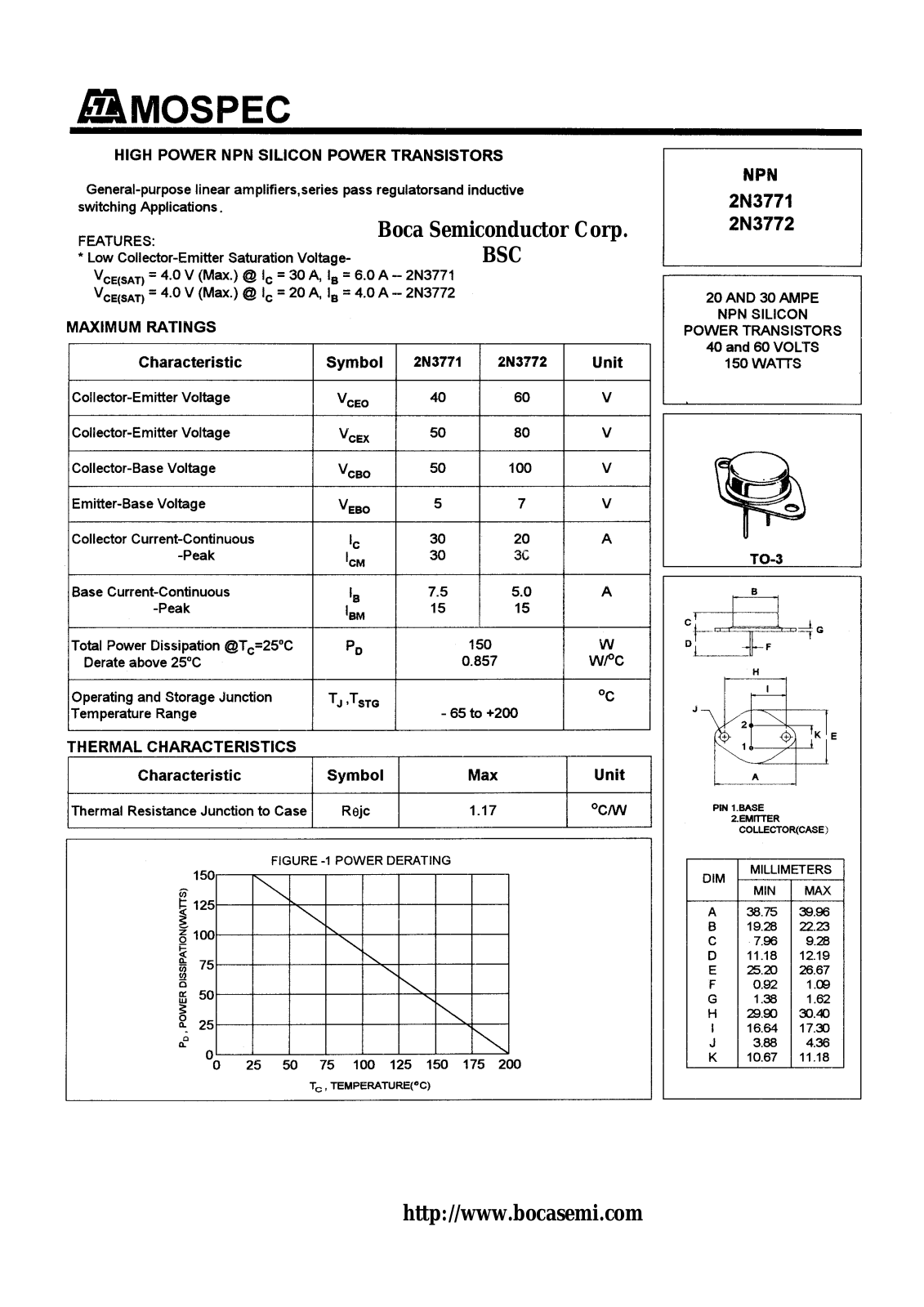 BOCA 2N3772, 2N3771 Datasheet