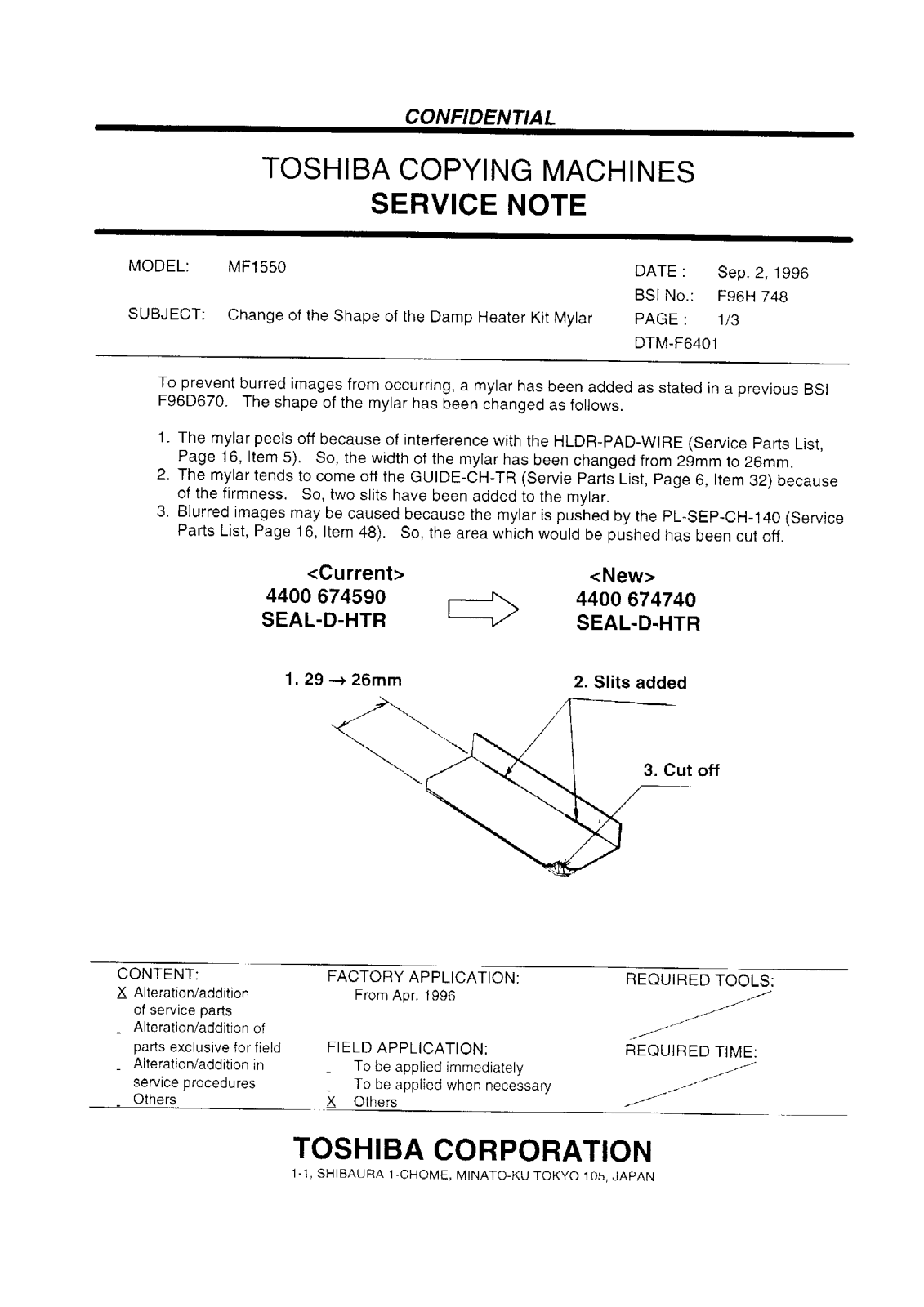 Toshiba f96h748 Service Note