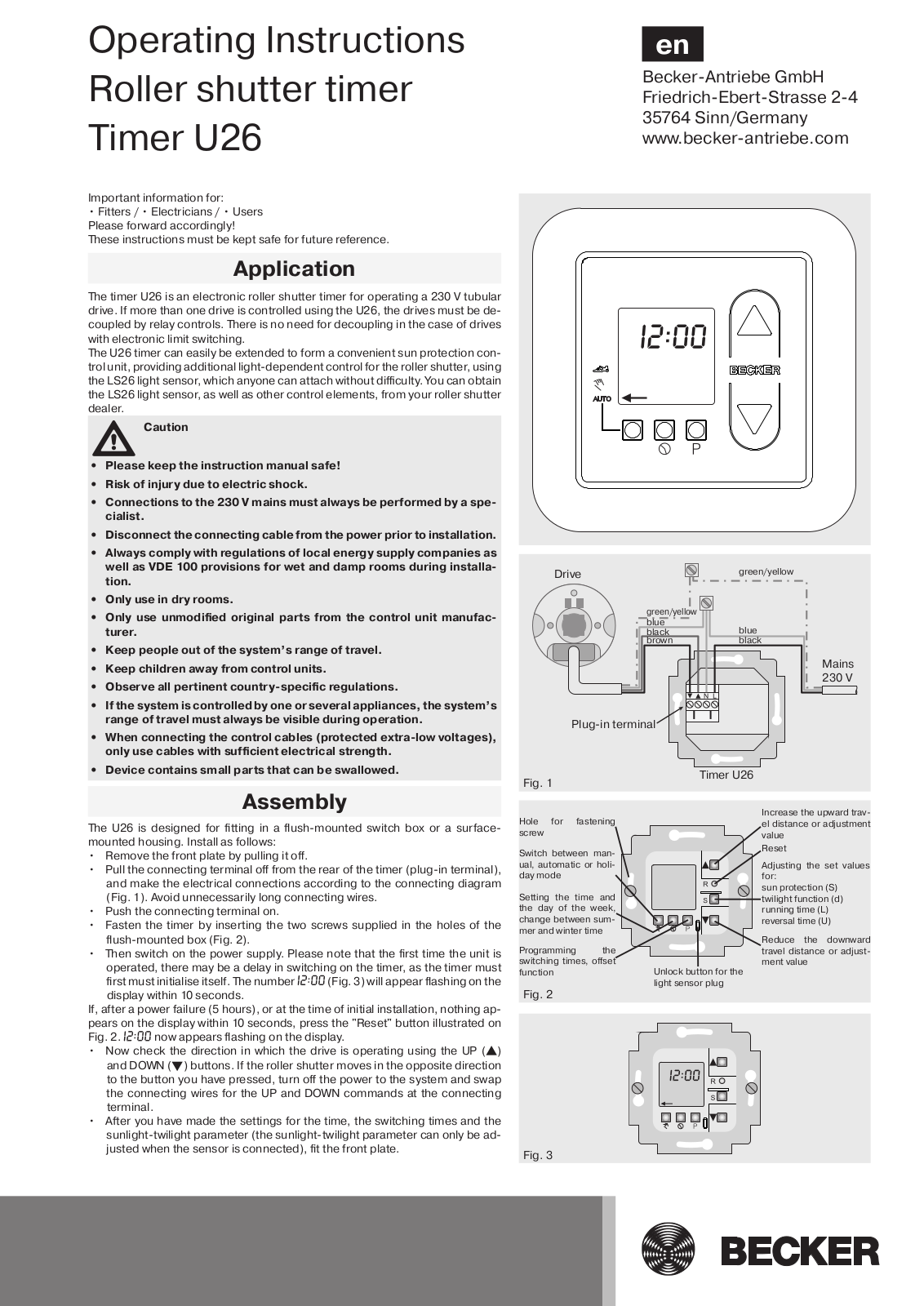 Becker U26 Operating Instructions Manual