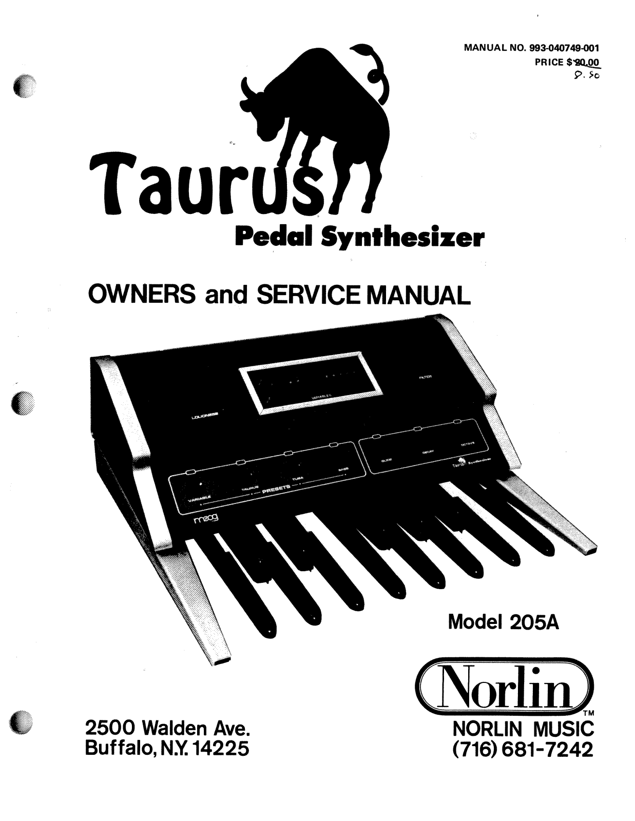 Moog Music Taurus 205A Service Manual