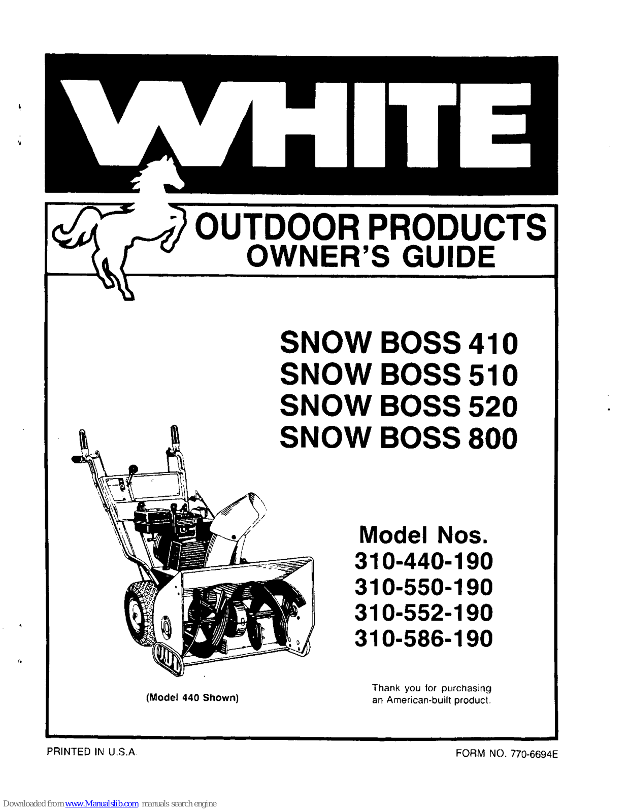 White Outdoor show boss 410, show boss 510, show boss 520, show boss 800 Owner's Manual