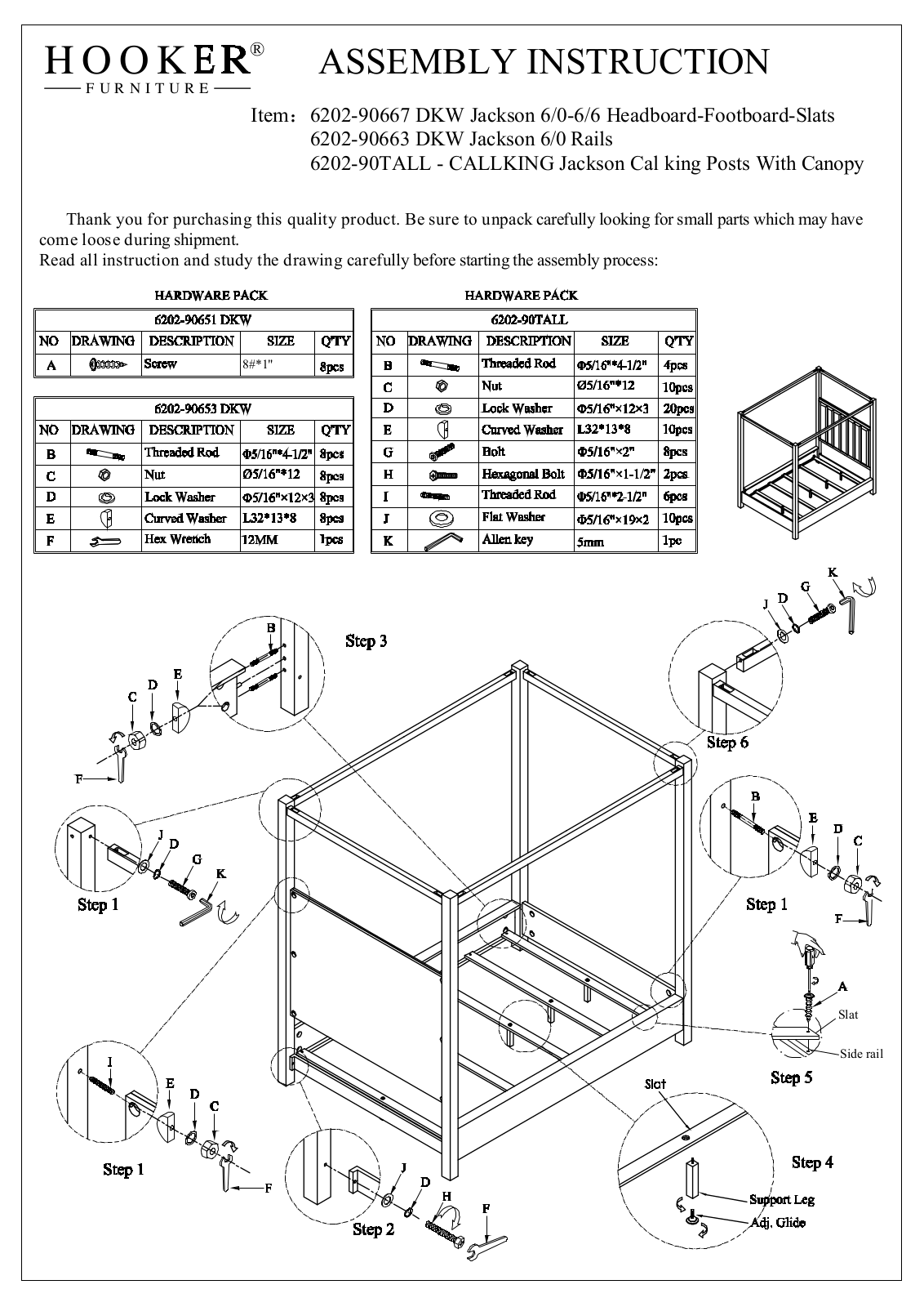 Hooker 6202-90TALL-CALKING, 6202-90660-TALL Assembly Instructions