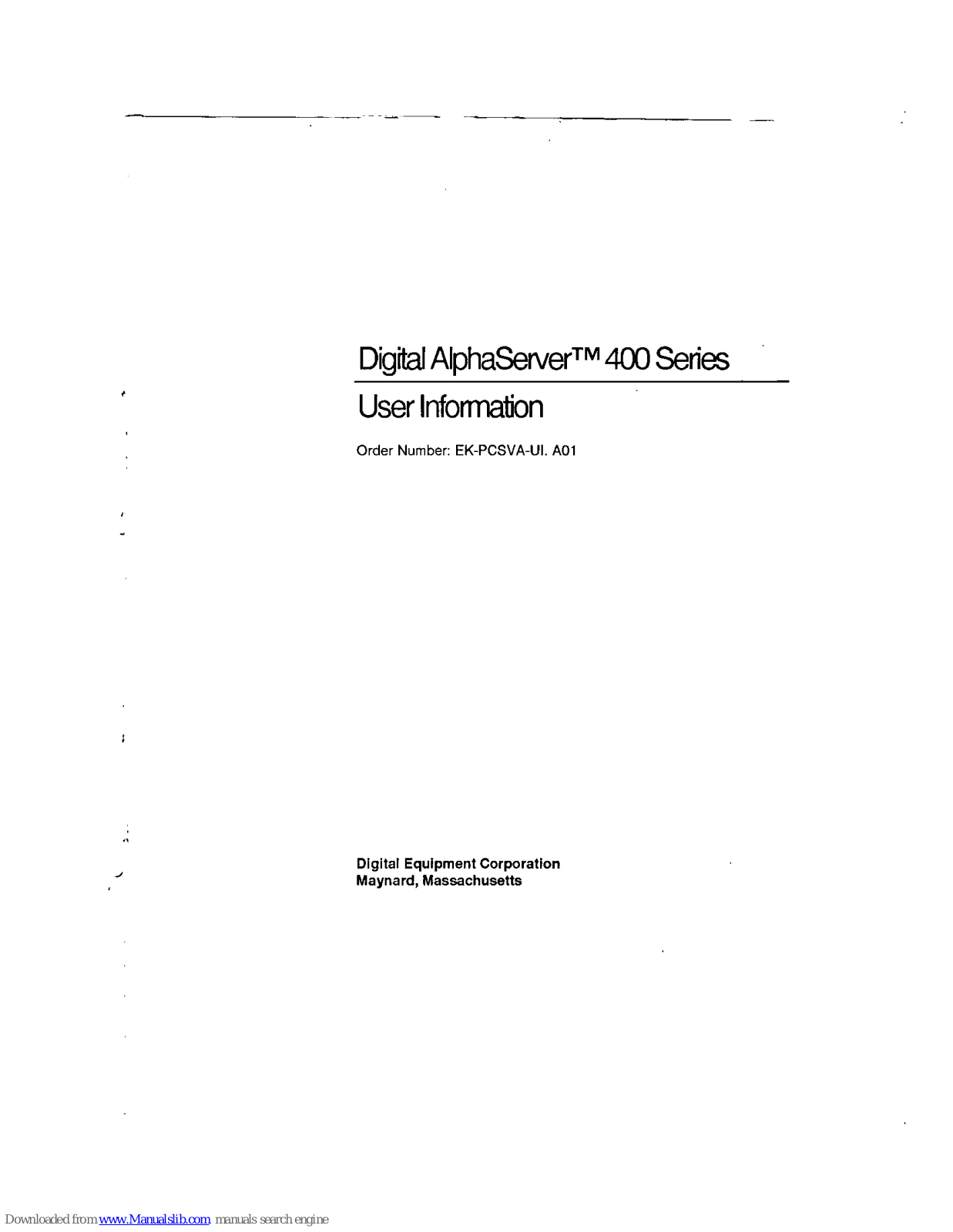 DEC Digital AlphaServer 400 series User Information