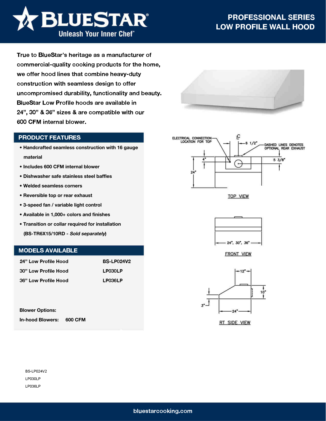 BlueStar BS-LP024V2, LP030LP, LP036-LP Specification Sheet