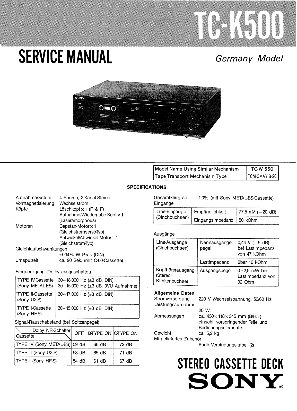 Sony TCK-500 Service manual