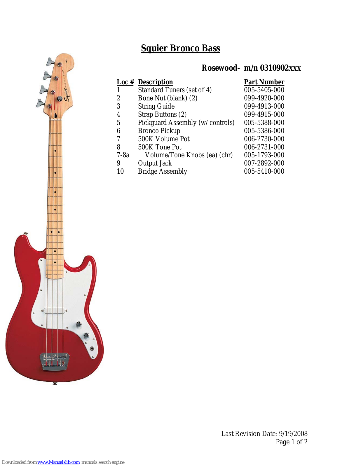 Squier Affinity Bronco Bass, Bronco Bass Specifications