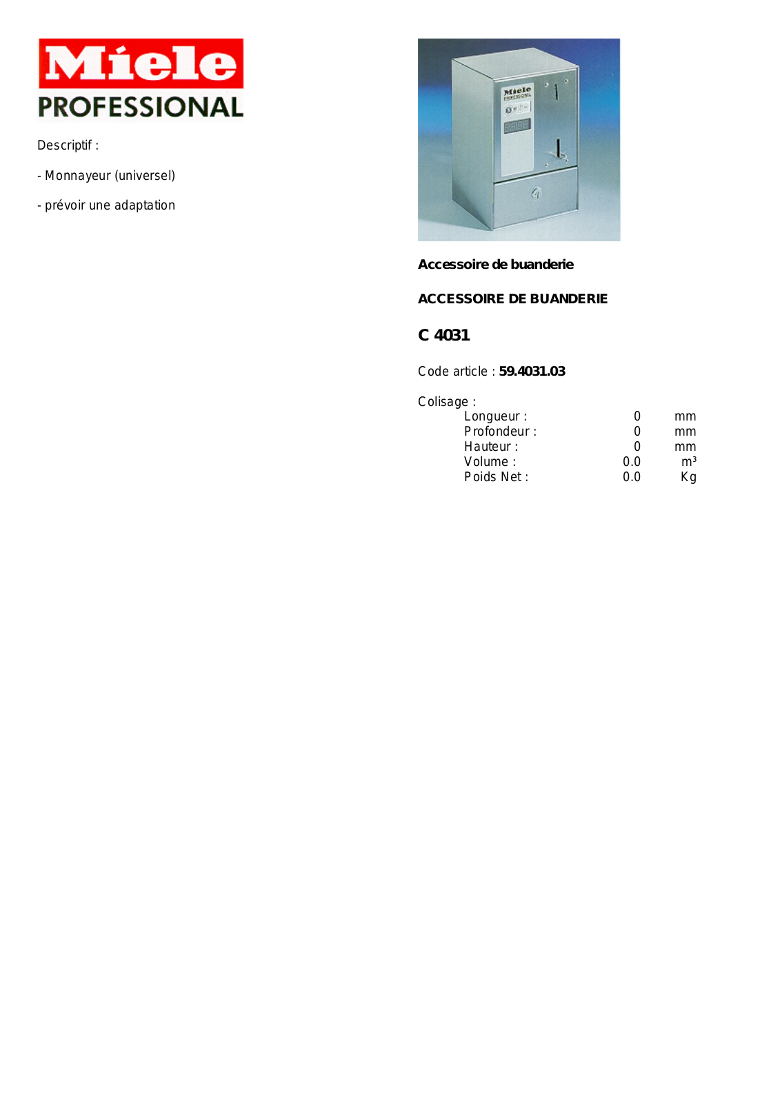 MIELE C 4031 DESCRIPTIF User Manual