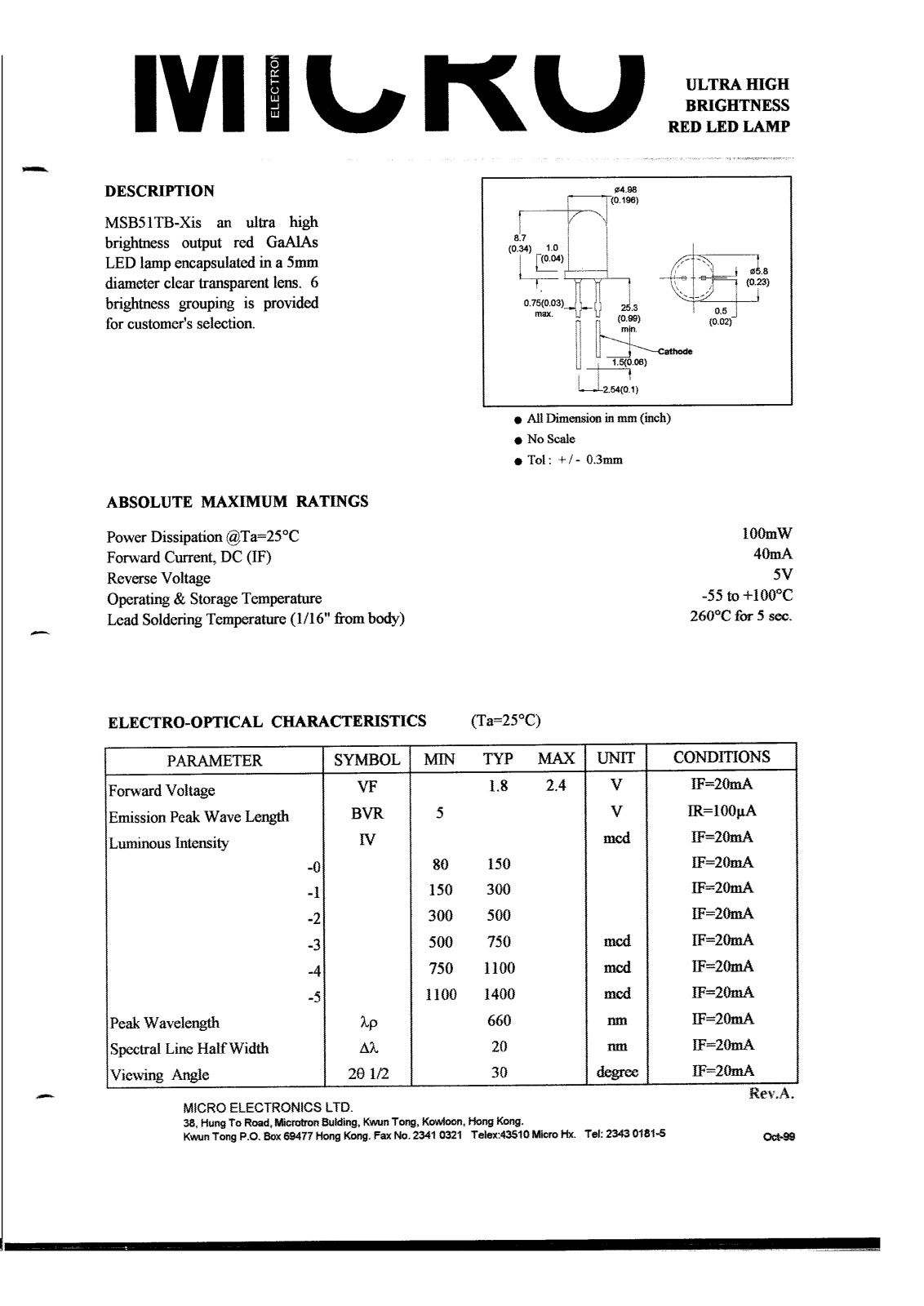 MICRO MSB51TB-3, MSB51TB-4, MSB51TB-0, MSB51TB-1, MSB51TB-5 Datasheet