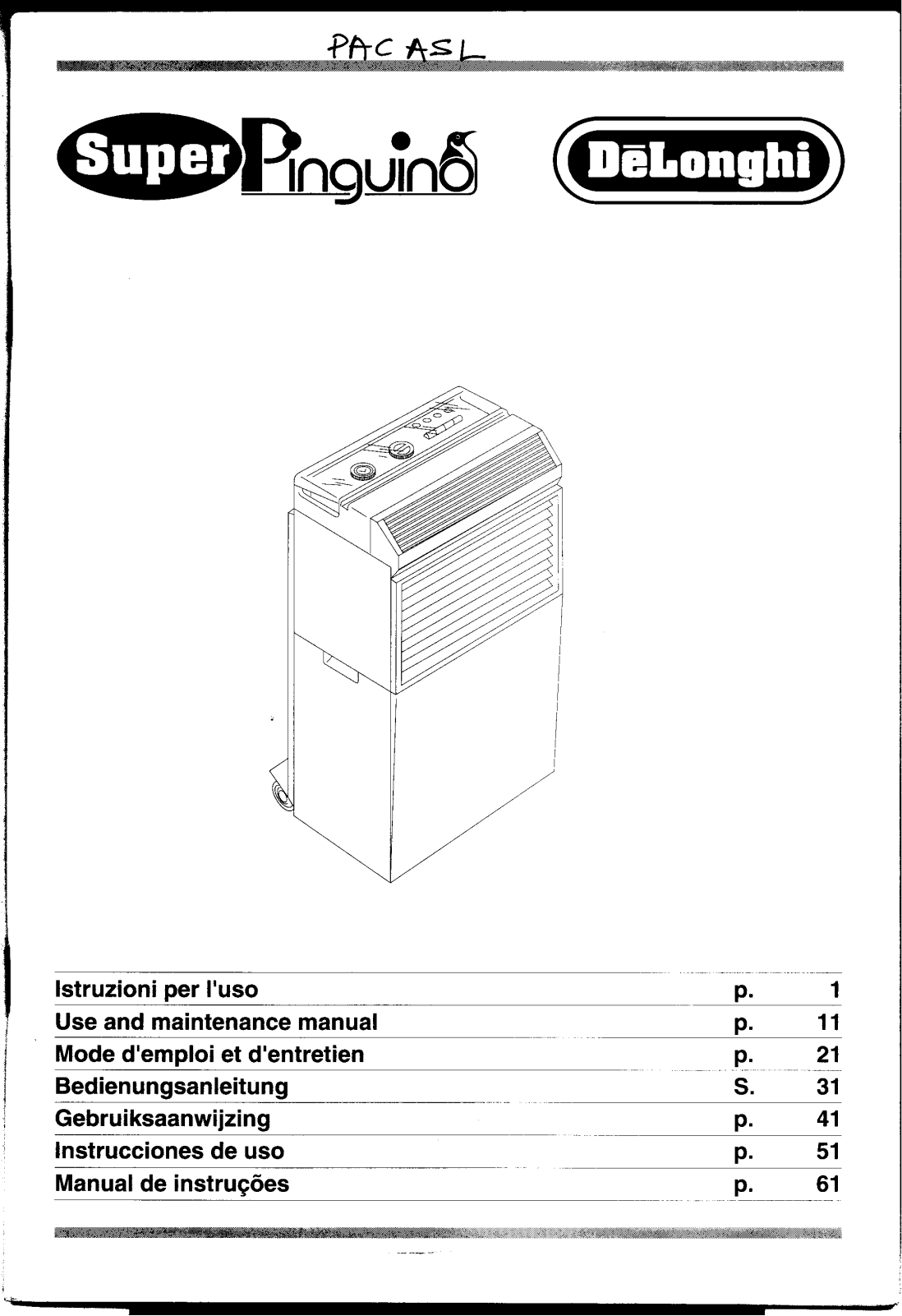 Delonghi PACASL User Manual