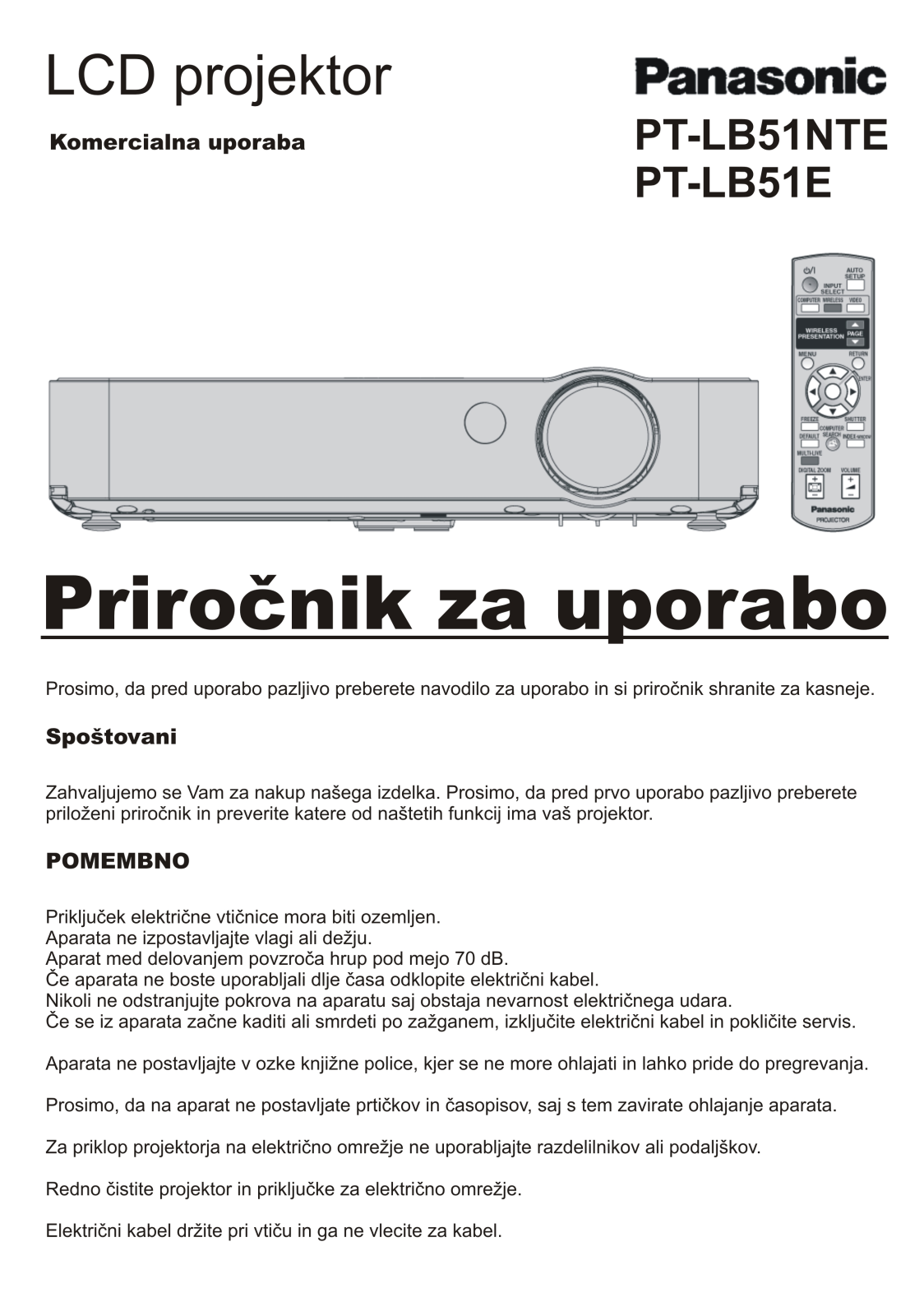 Panasonic PT-LB51NTE, PT-LB51E User Manual