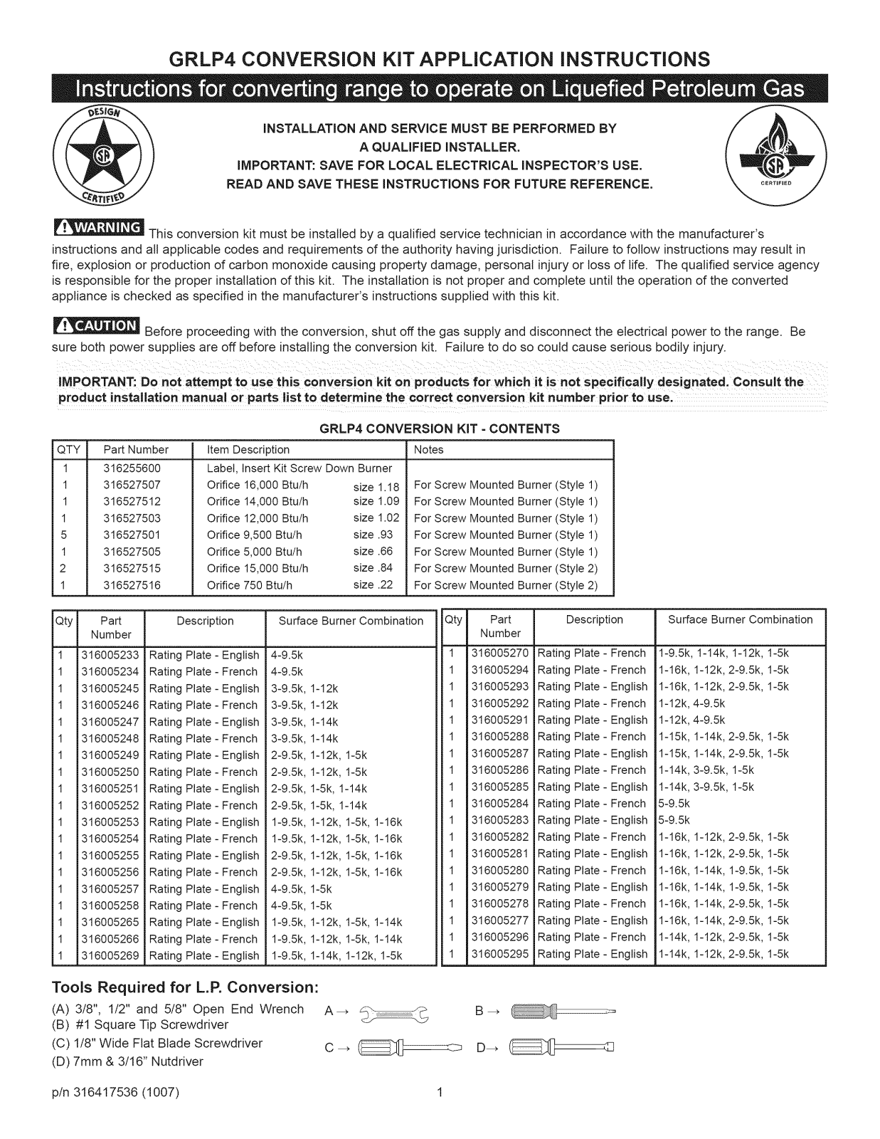 Frigidaire GRLP4 Installation Instructions - ManualMachine.com