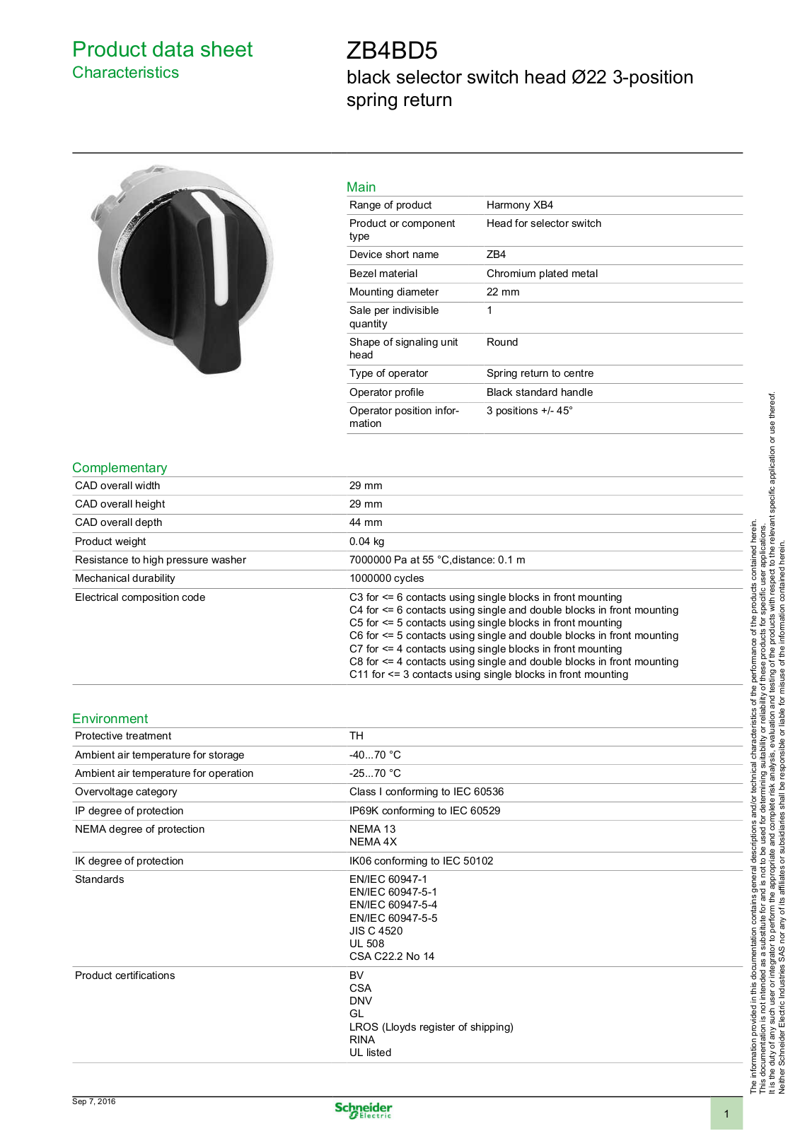 Square D ZB4BD5 Data Sheet