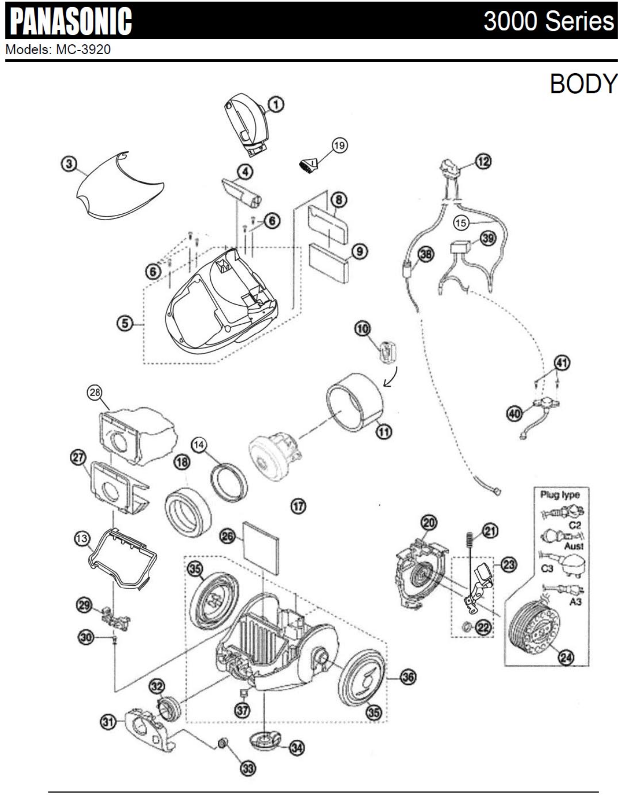 Panasonic Mc-3920 Parts List