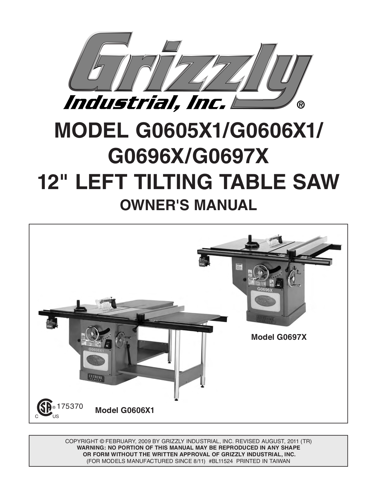 Grizzly G0605X1 User Manual