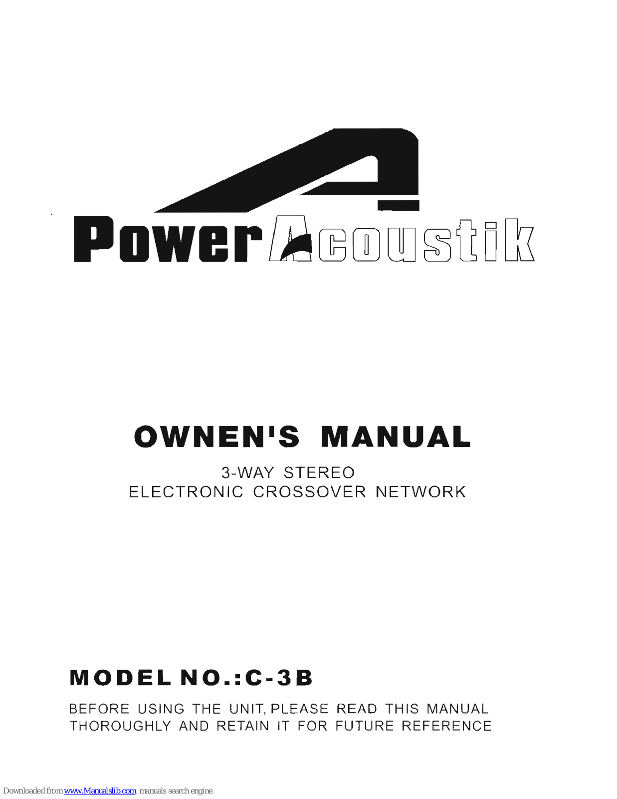 Power Acoustik C-3B Owner's Manual