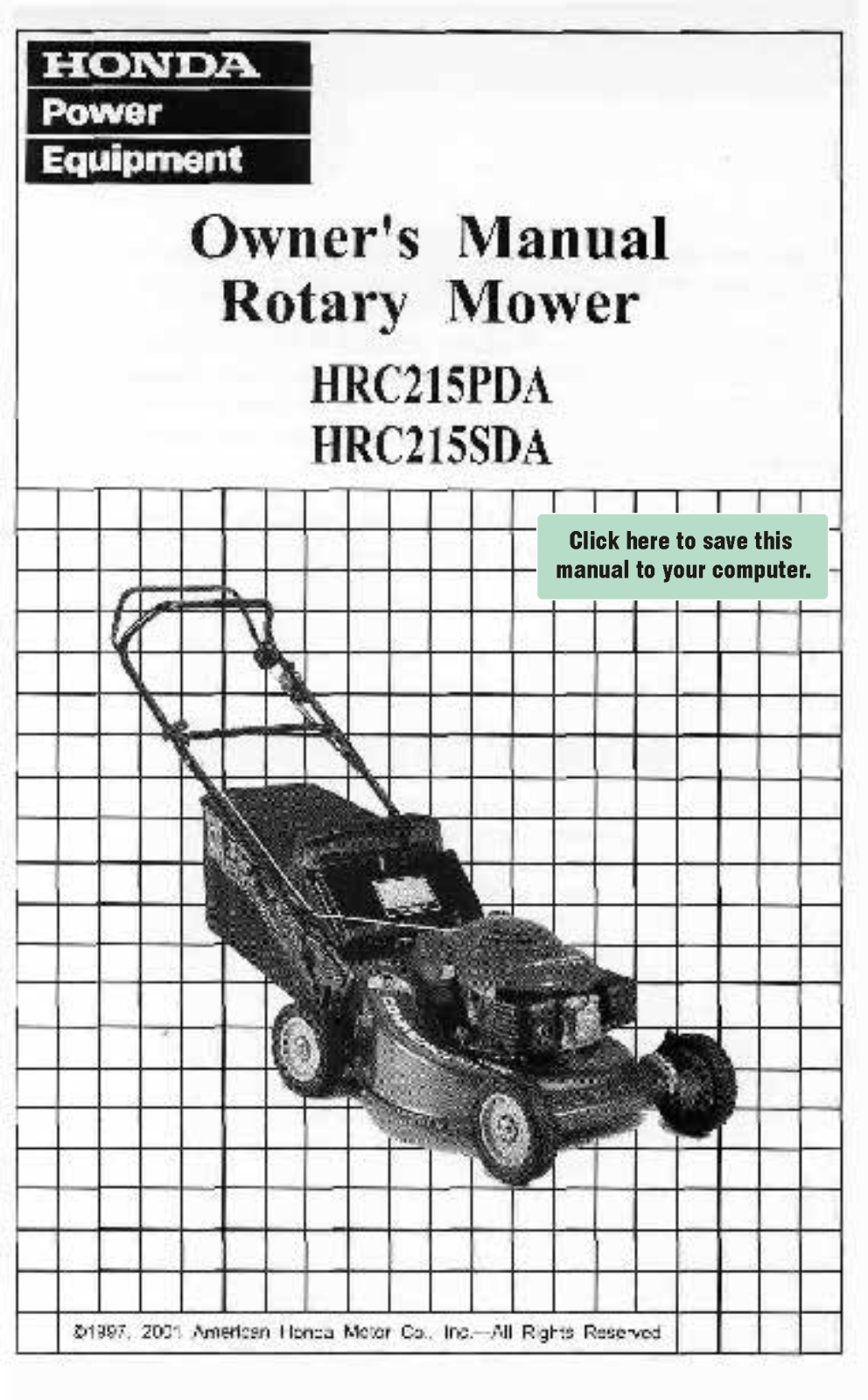 Honda HRC215PDA, HRC215SDA Owner's Manual