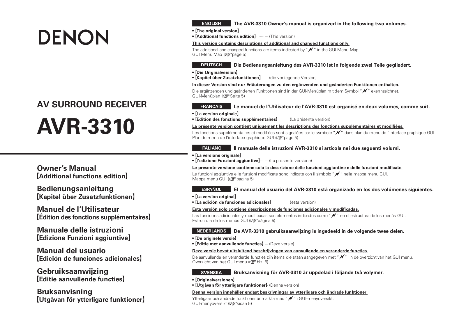Denon AVR-UPEN3310 Owner's Manual